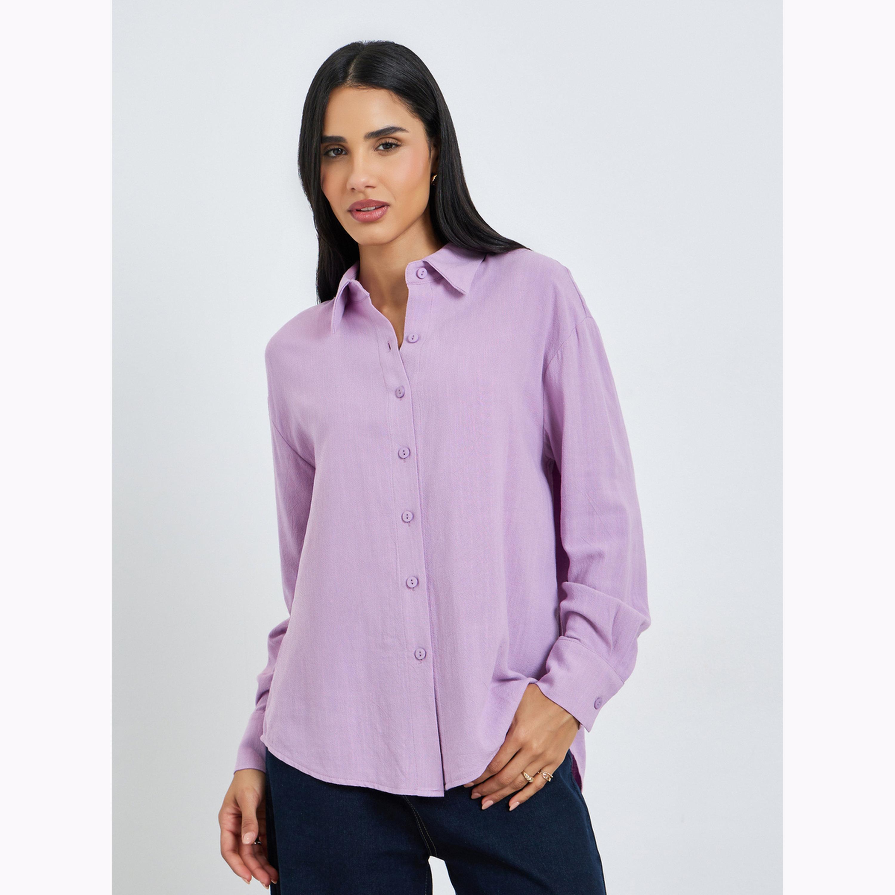 Styli Lilac Linen Blend Oversized Shirt-women-clothing-shirtsandblouses-shirts-image-1
