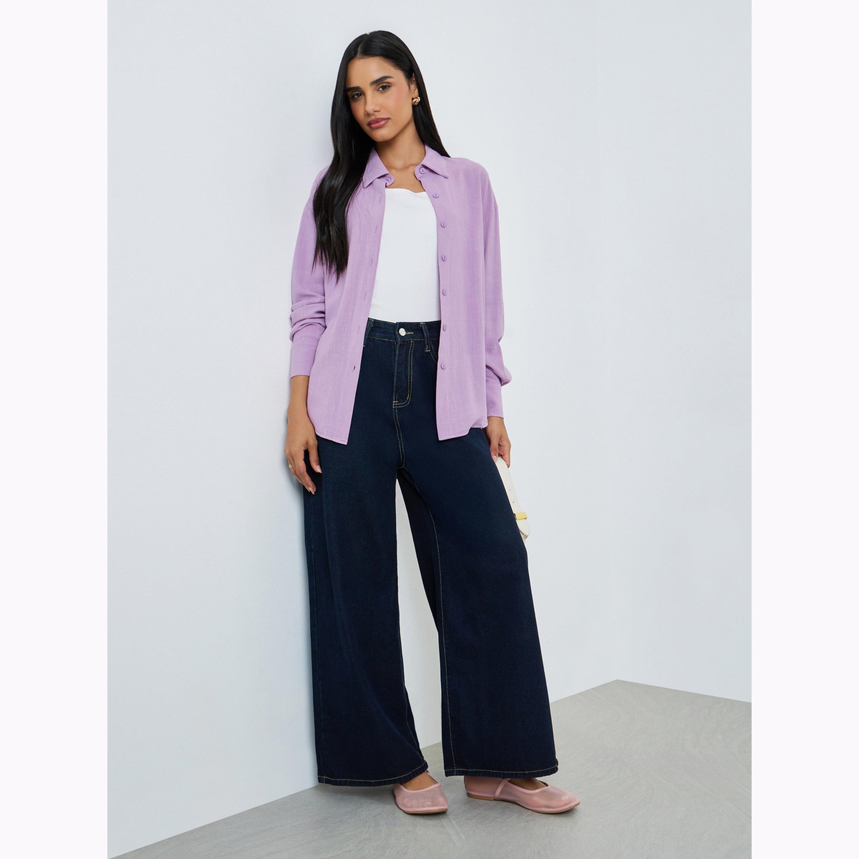 Styli Lilac Linen Blend Oversized Shirt-women-clothing-shirtsandblouses-shirts-image-2