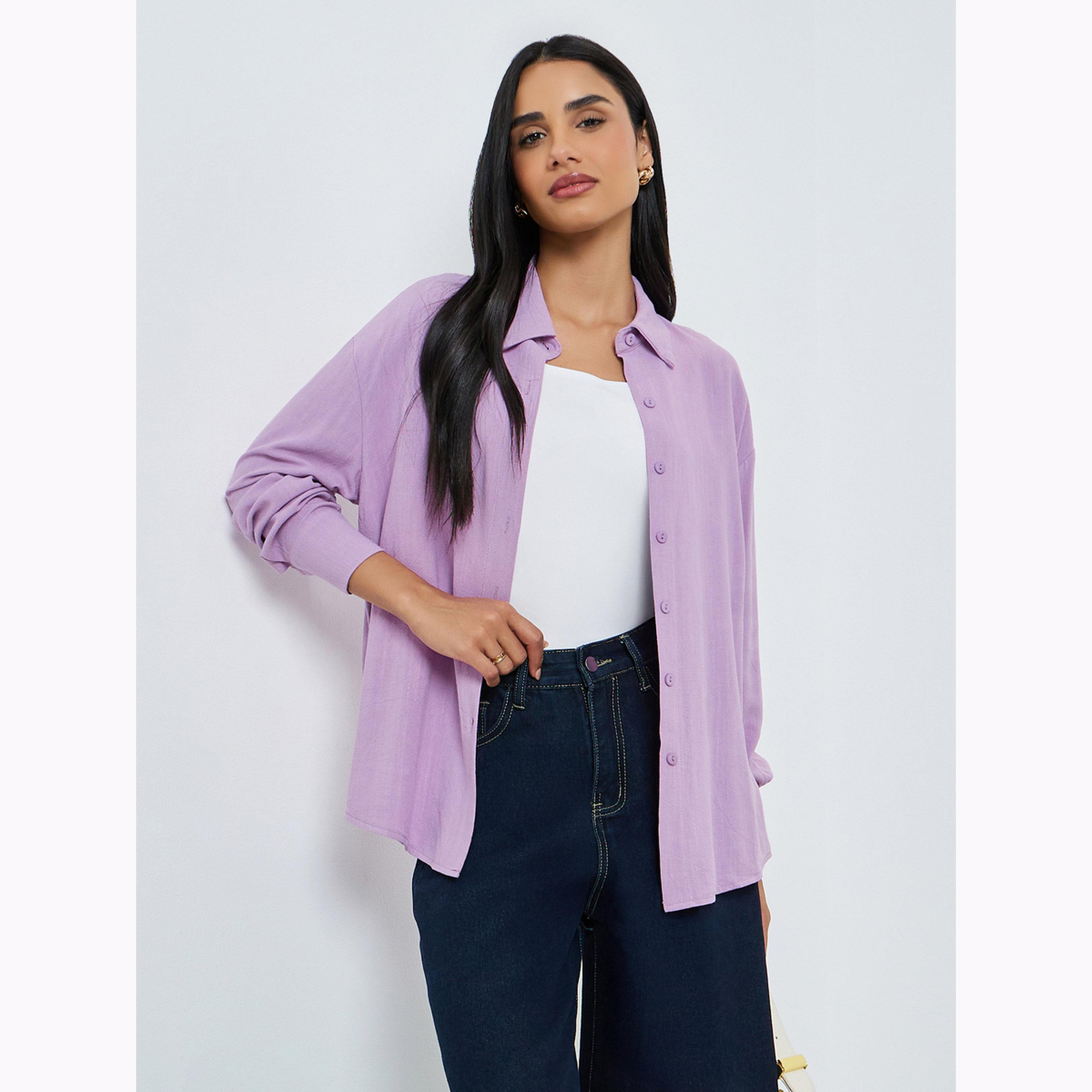 Styli Lilac Linen Blend Oversized Shirt-women-clothing-shirtsandblouses-shirts-image-3