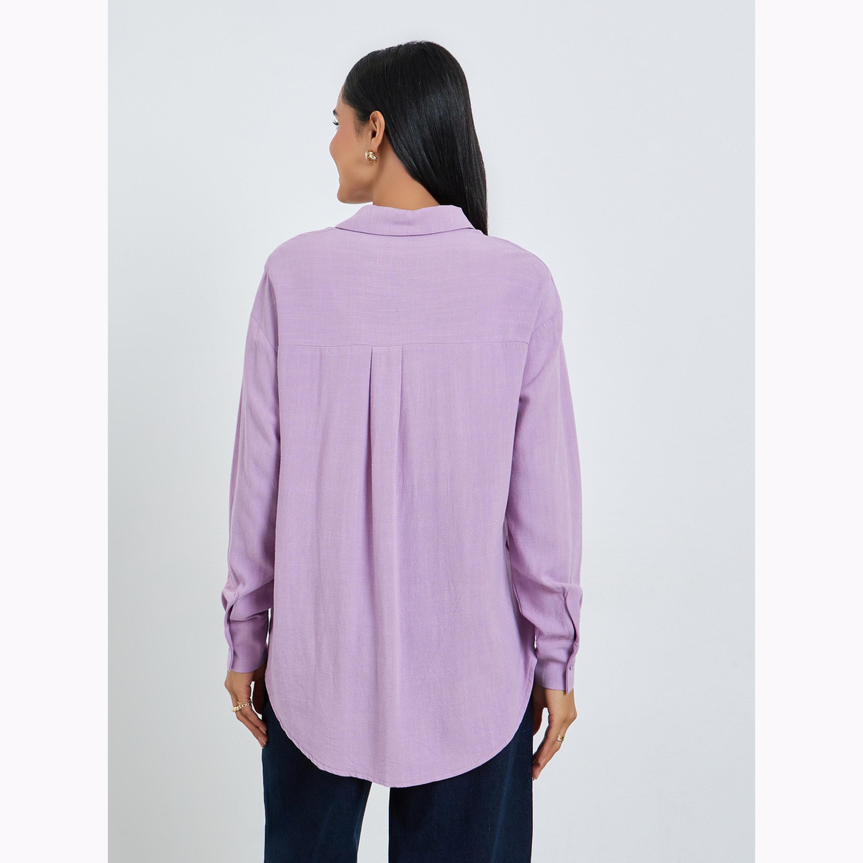 Styli Lilac Linen Blend Oversized Shirt-women-clothing-shirtsandblouses-shirts-image-4