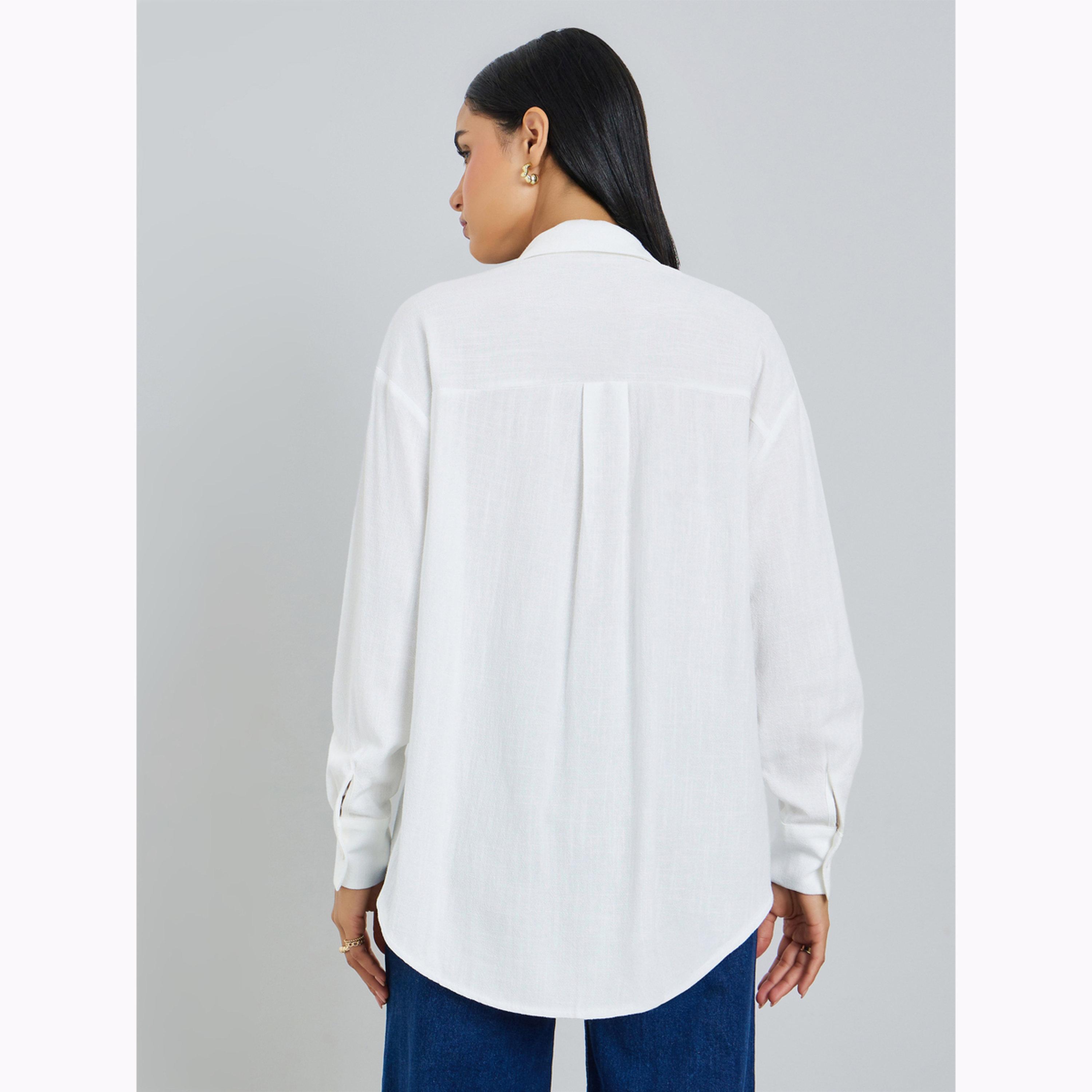 Styli Off White Solid Linen Blend Relaxed Fit Shirt-women-clothing-shirtsandblouses-shirts-image-4