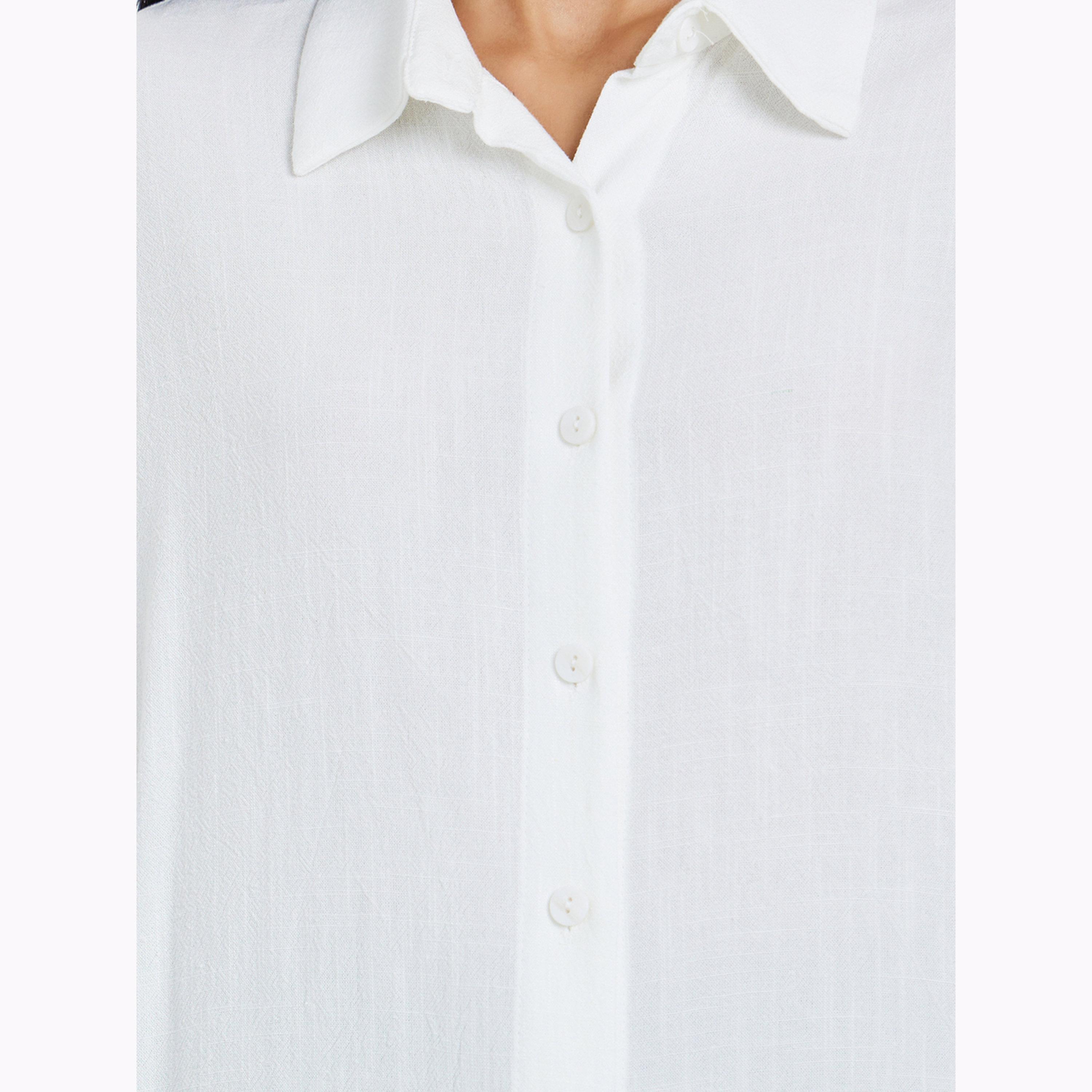 Styli Off White Solid Linen Blend Relaxed Fit Shirt-women-clothing-shirtsandblouses-shirts-image-5