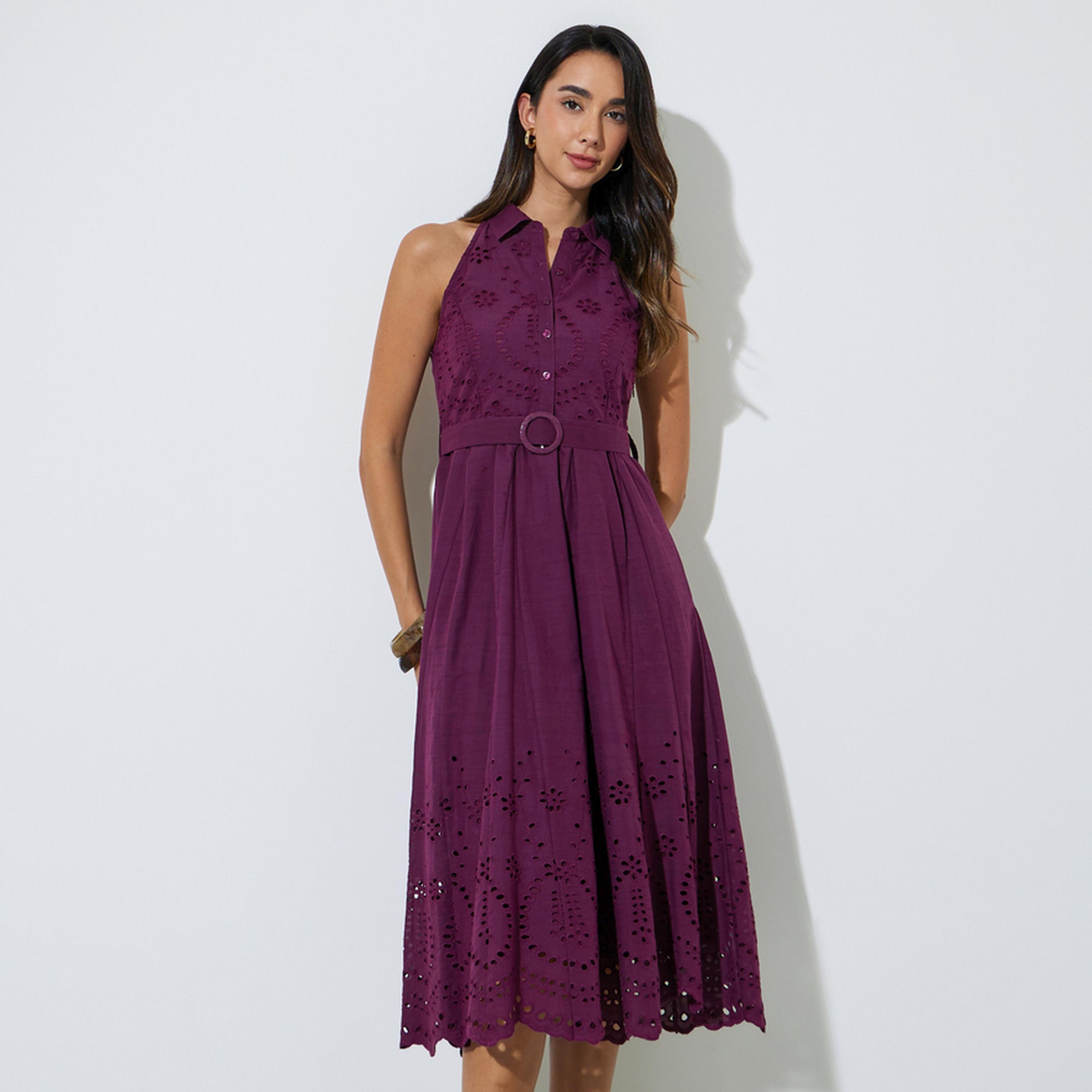 Styli Purple Broderie Sleeveless Shirt Midi Dress-women-clothing-dresses-image-1