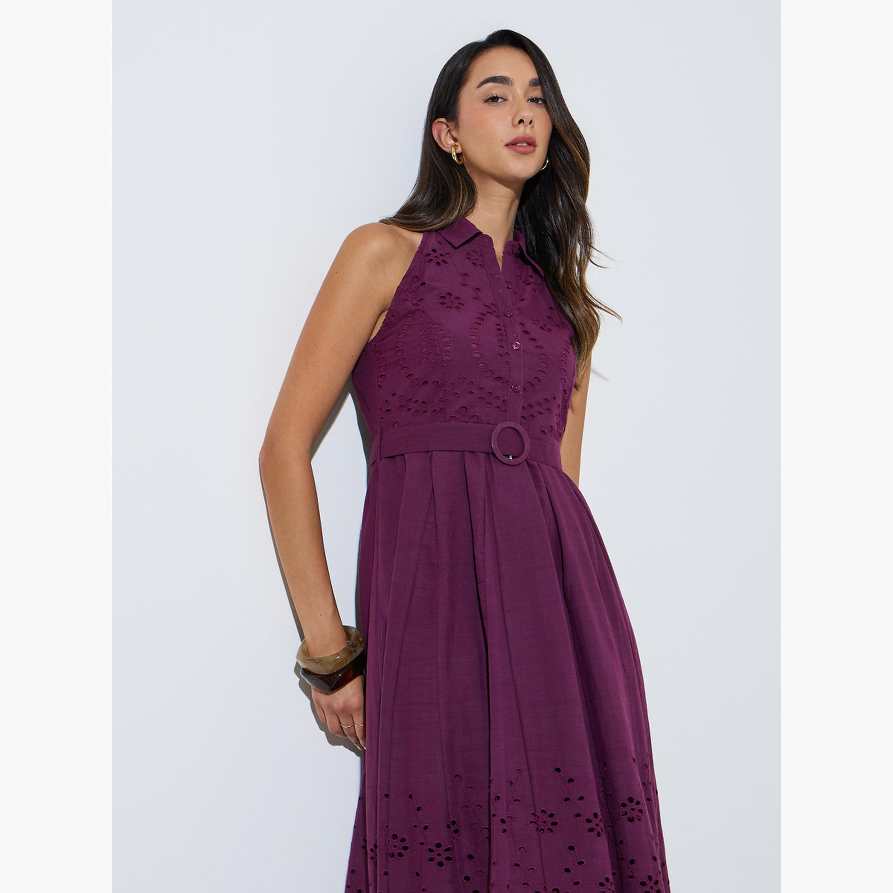 Styli Purple Broderie Sleeveless Shirt Midi Dress-women-clothing-dresses-image-2