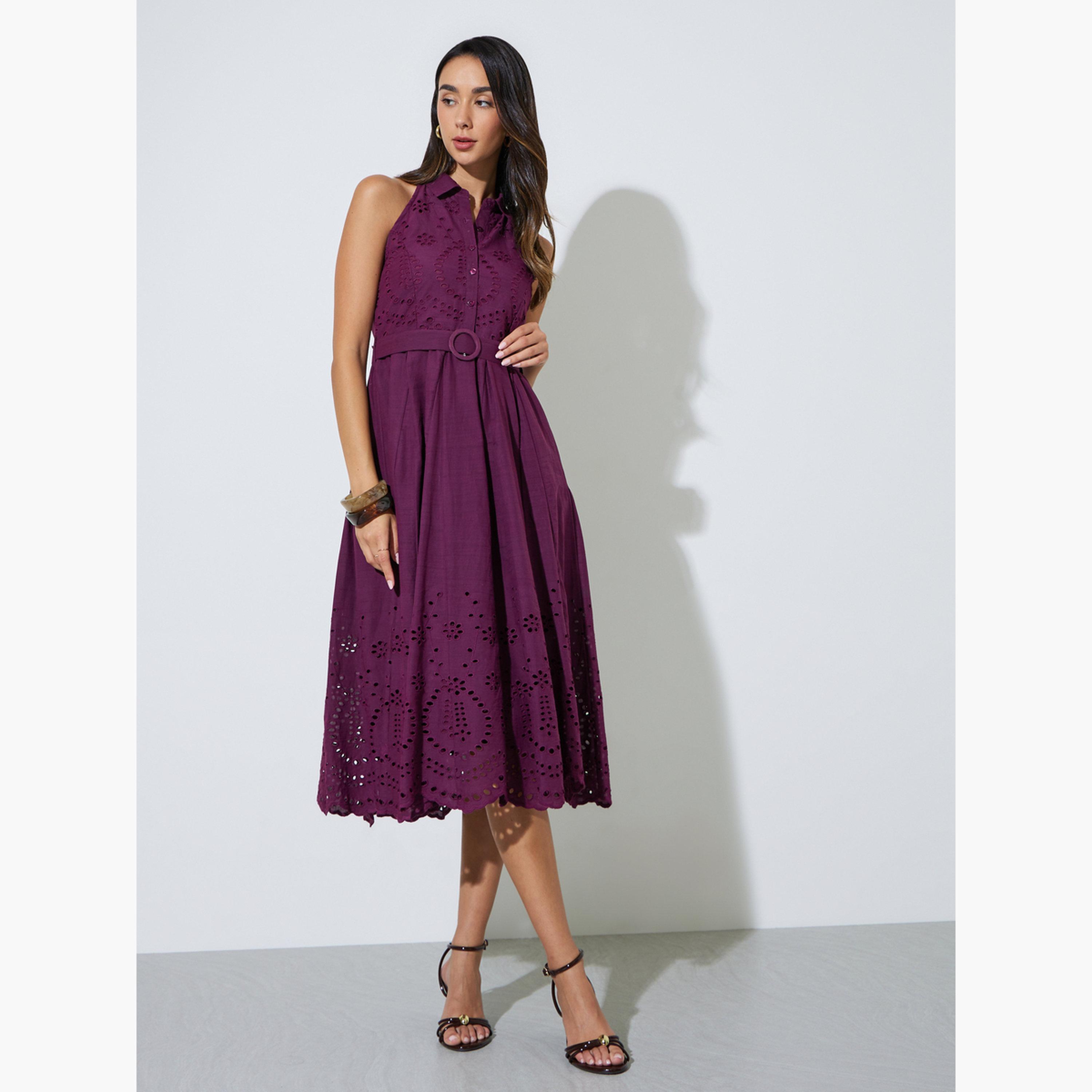 Styli Purple Broderie Sleeveless Shirt Midi Dress-women-clothing-dresses-image-3