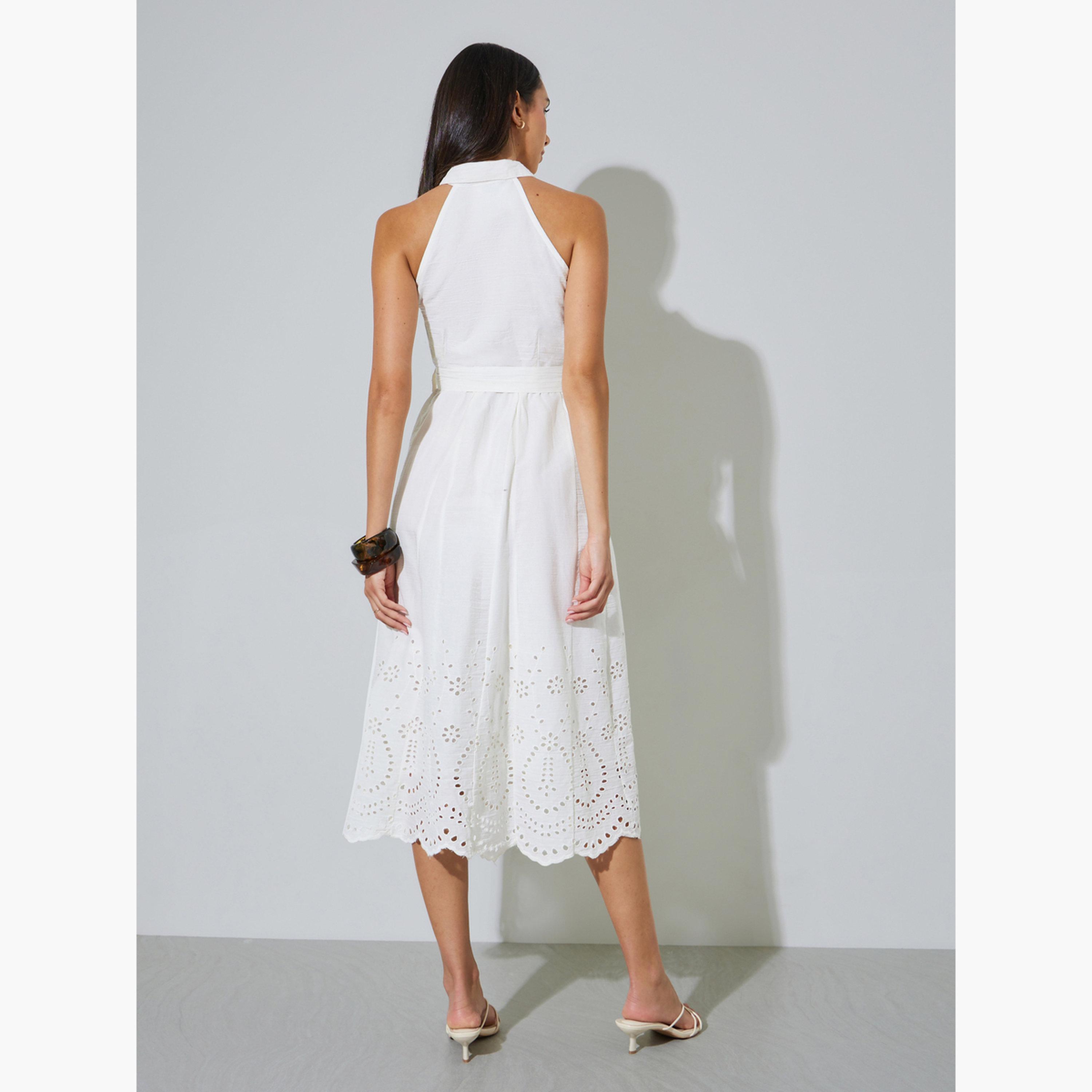 Styli White Broderie Sleeveless Shirt Midi Dress-women-clothing-dresses-image-4