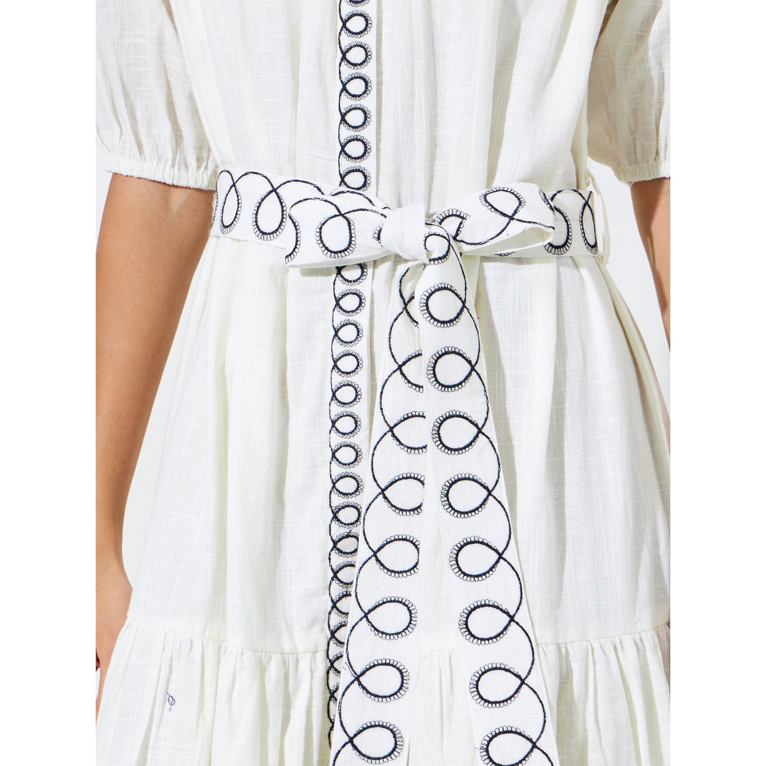 Styli Off White Embroidered Short Puffed Sleeves Shirt Midi Dress-women-clothing-dresses-image-5
