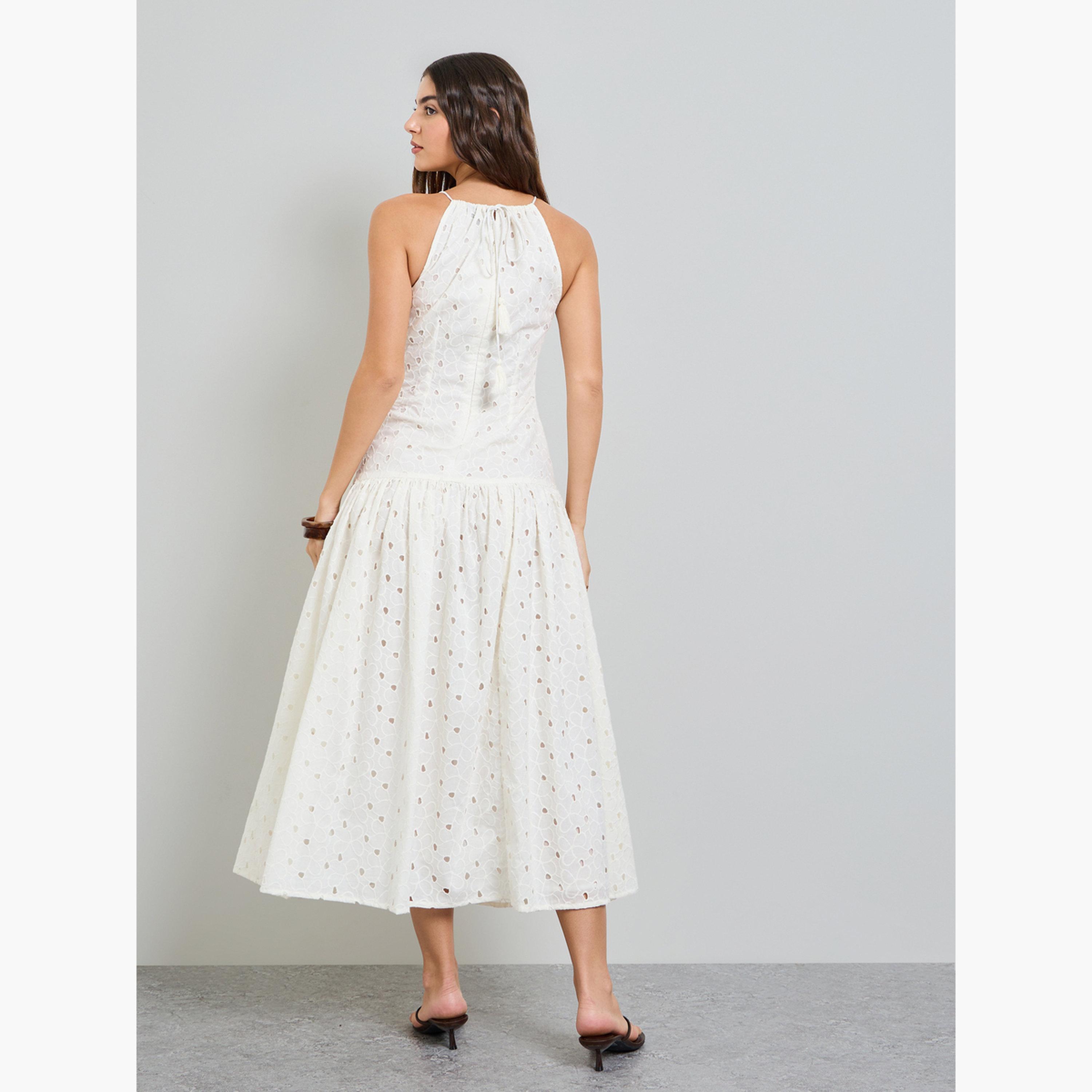 Styli Off White Embroidered A-Line Midi Dress-women-clothing-dresses-image-4