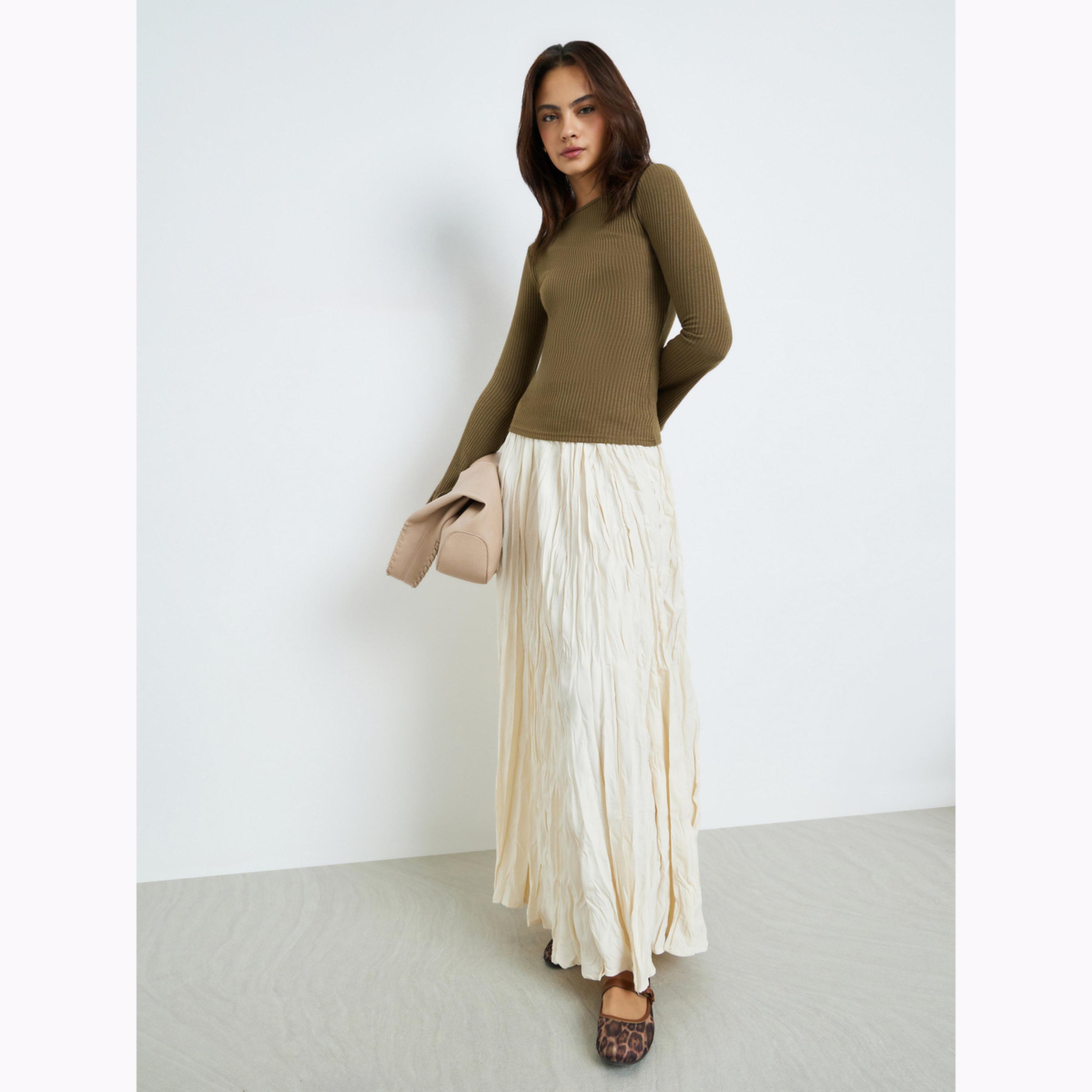 بلوزة محبوكة بأكمام واسعة وتفاصيل بارزة الملمس بلون زيتوني-women-clothing-shirtsandblouses-blouses-image-2