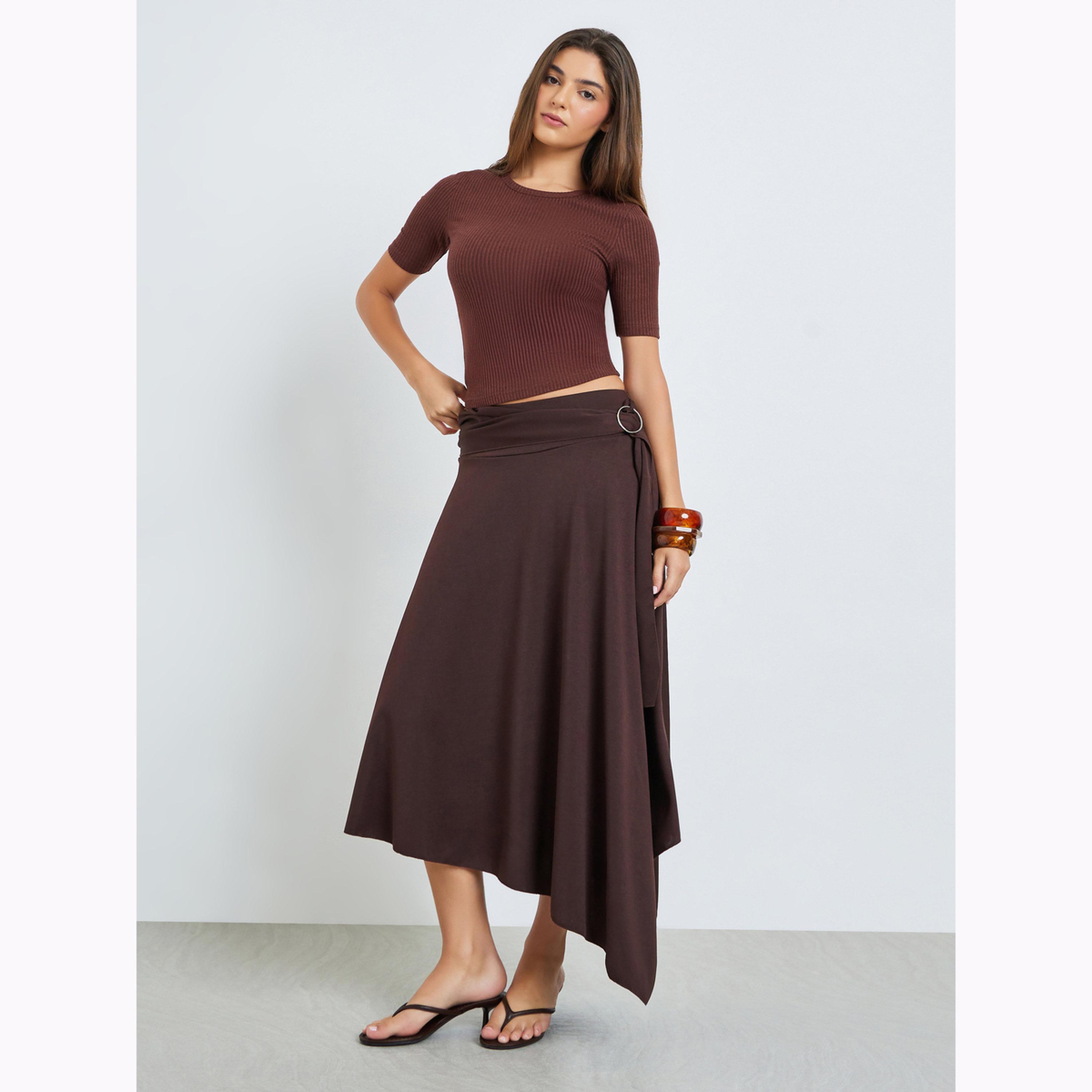 بلوزة محبوكة مضلعة بلون بني-women-clothing-tshirts-image-2