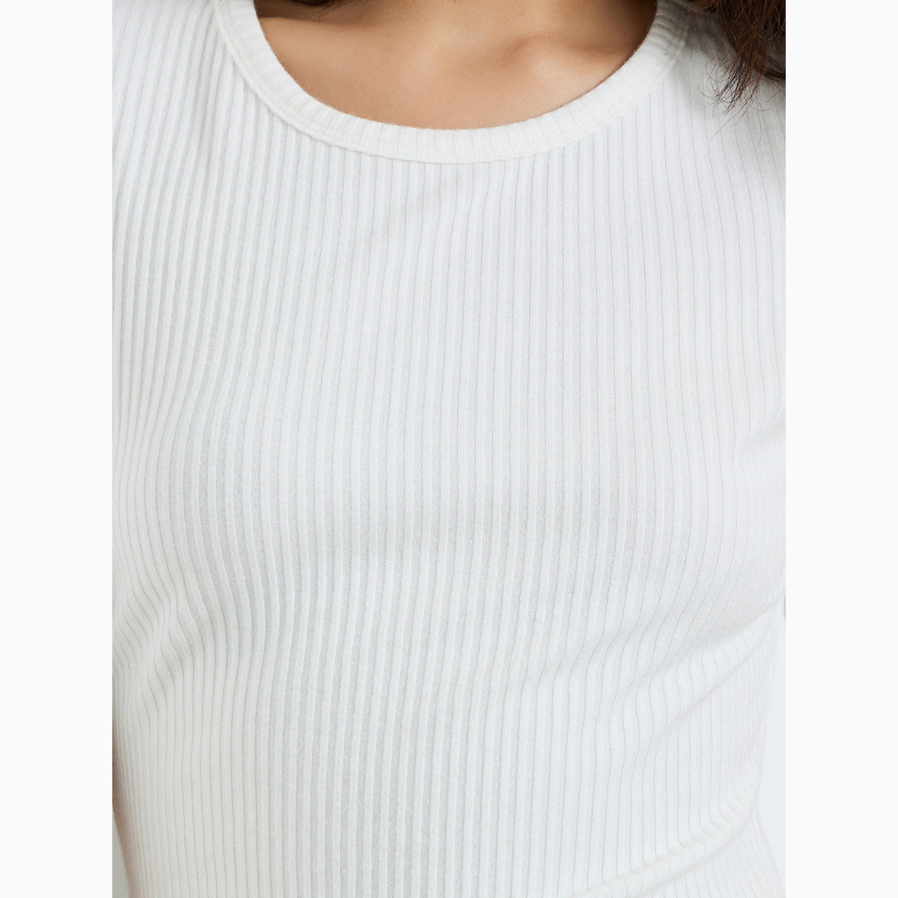 Styli Off White Ribbed Knit Top-women-clothing-tshirts-image-5