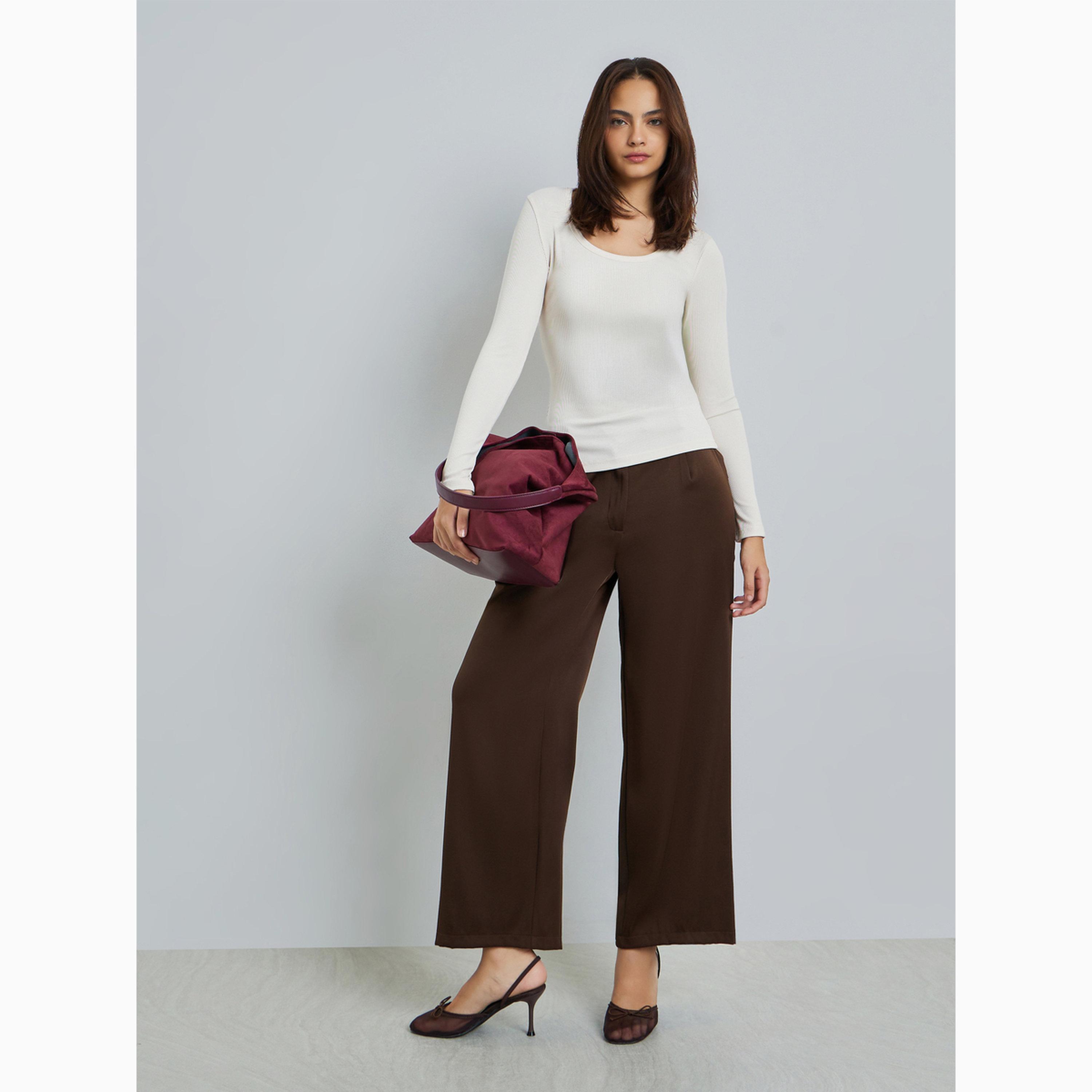 Styli Off White Ribbed Long Sleeve Knit Top-women-clothing-tshirts-image-2