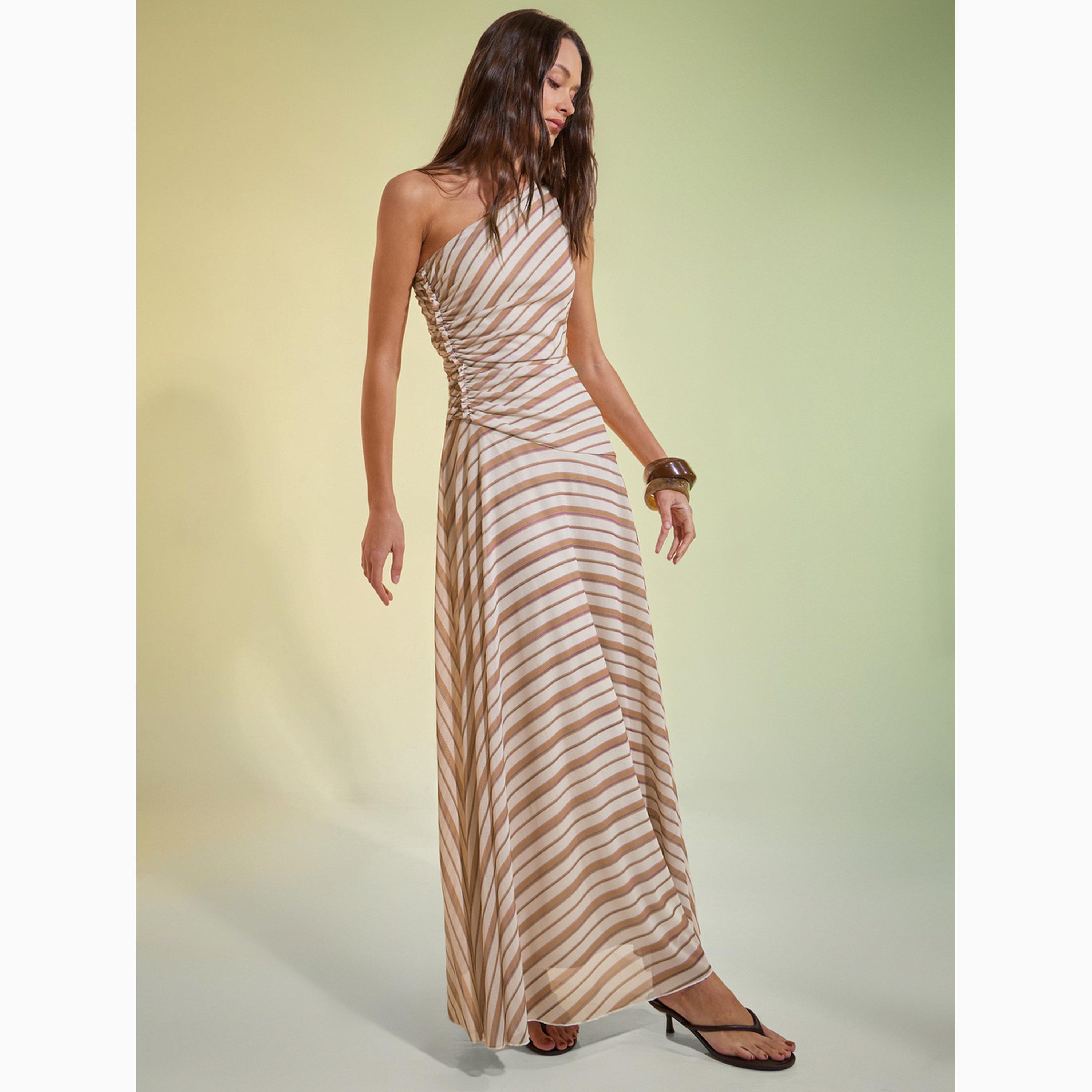 Styli Beige Striped One Shoulder Mesh Maxi Dress-women-clothing-dresses-image-3