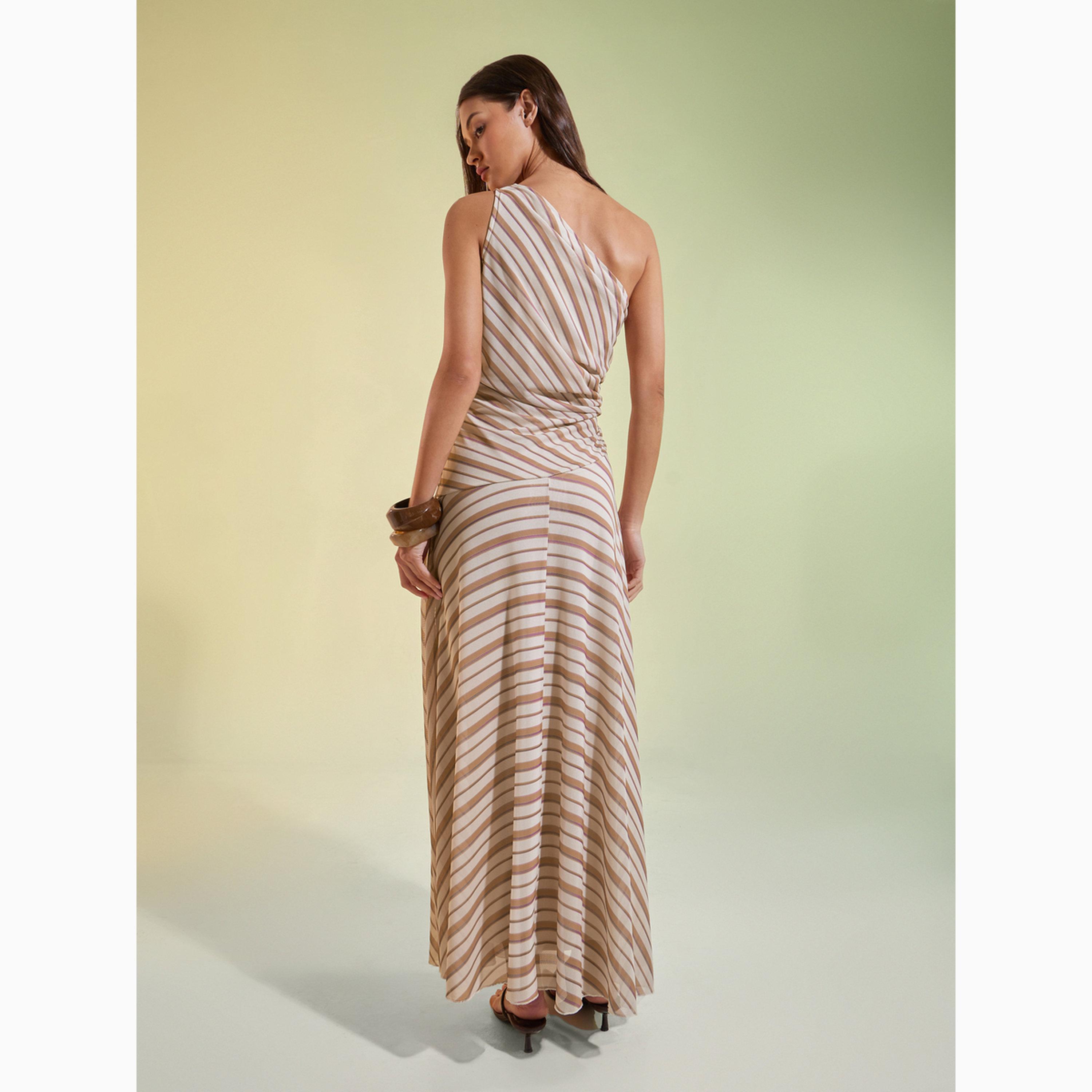 Styli Beige Striped One Shoulder Mesh Maxi Dress-women-clothing-dresses-image-4