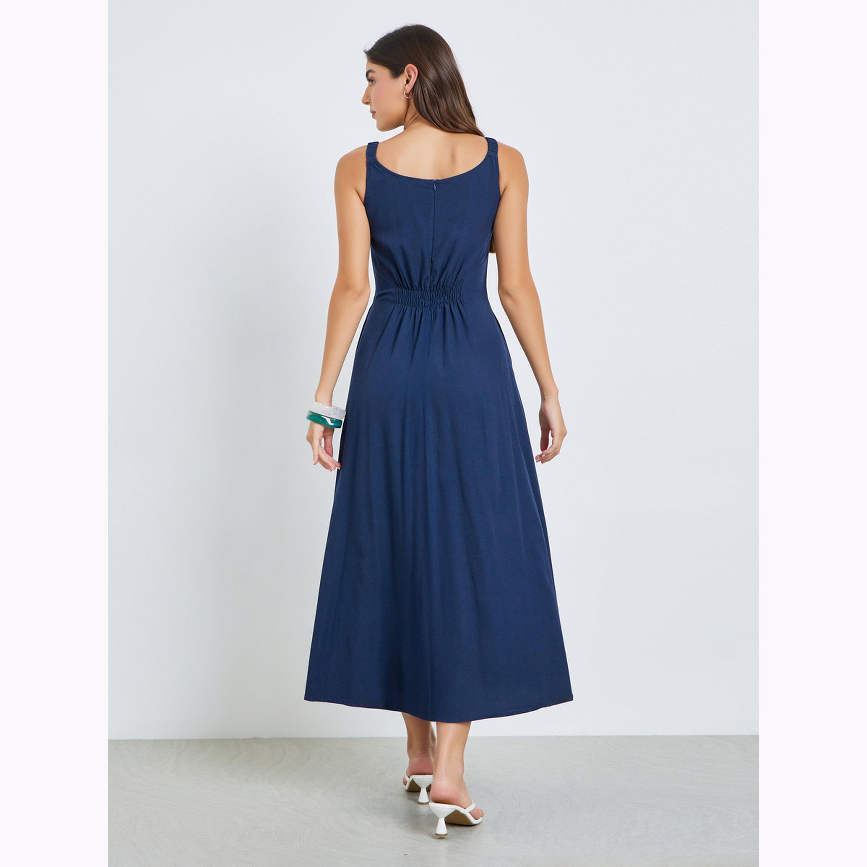 Styli Navy Blue Sleeveless A-Line Maxi Dress-women-clothing-dresses-image-3