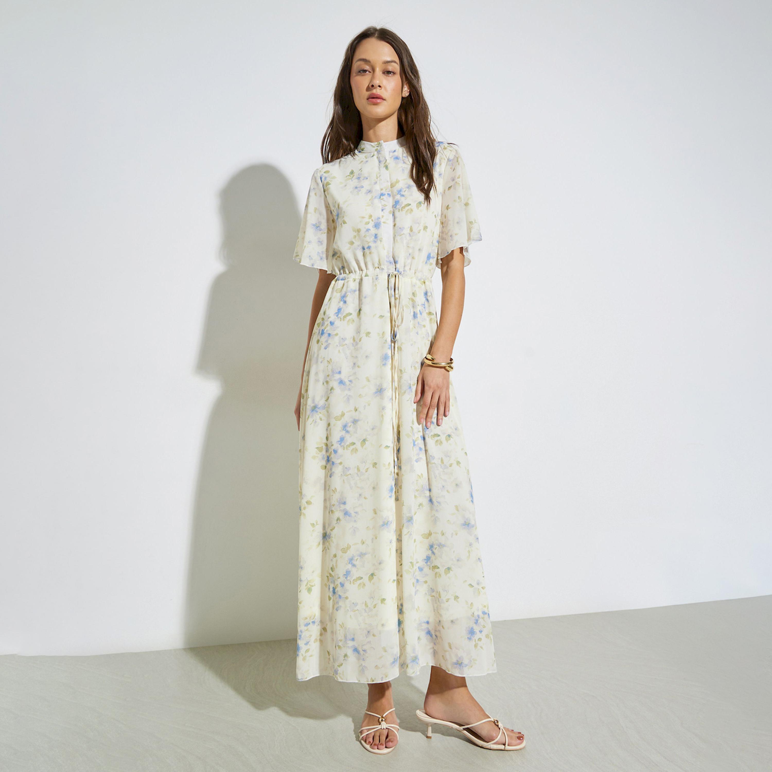 فستان طويل برباط خصر ونقشة زهور أوف وايت-women-clothing-dresses-image-1