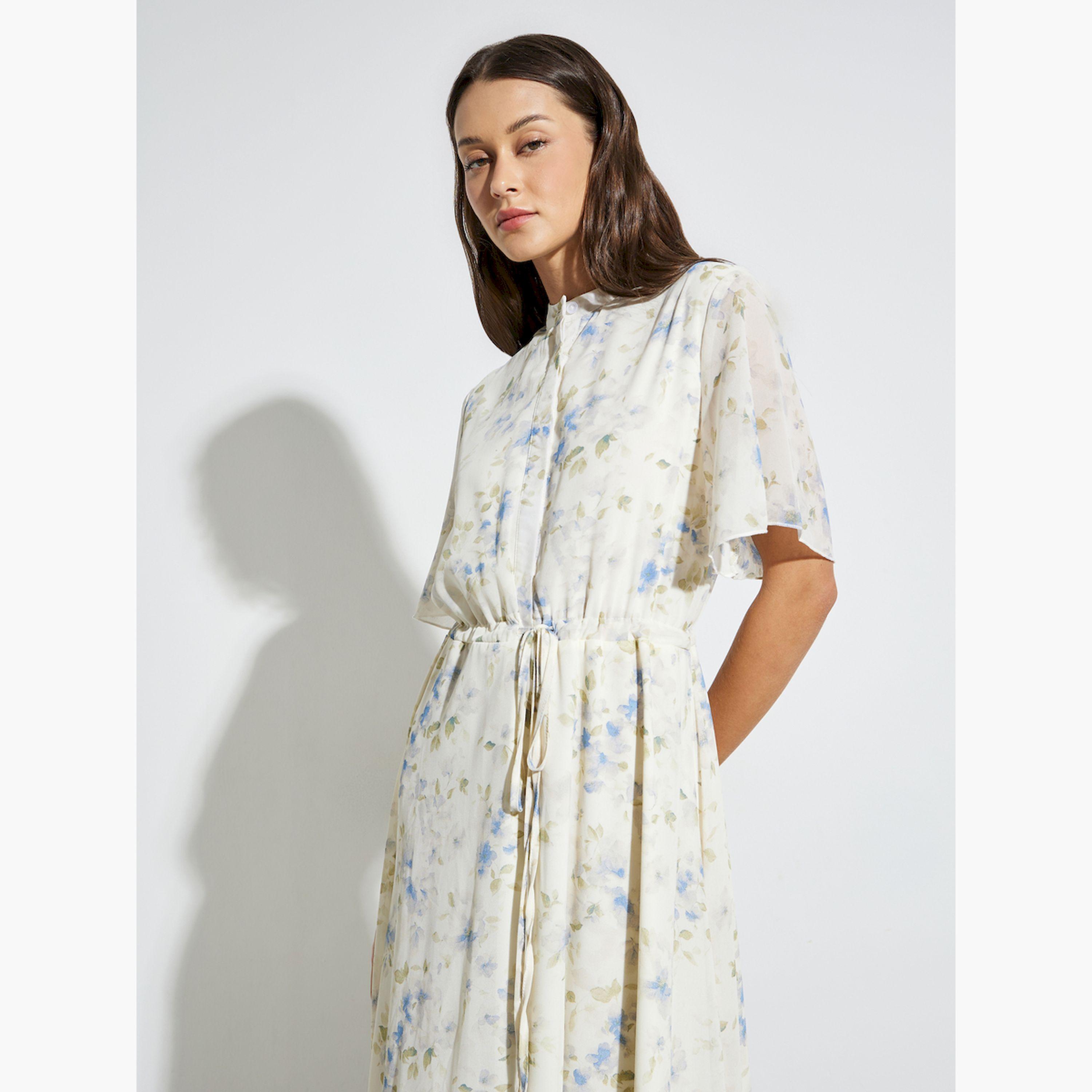 Styli Off White Floral Drawstring Waist Maxi Dress-women-clothing-dresses-image-2