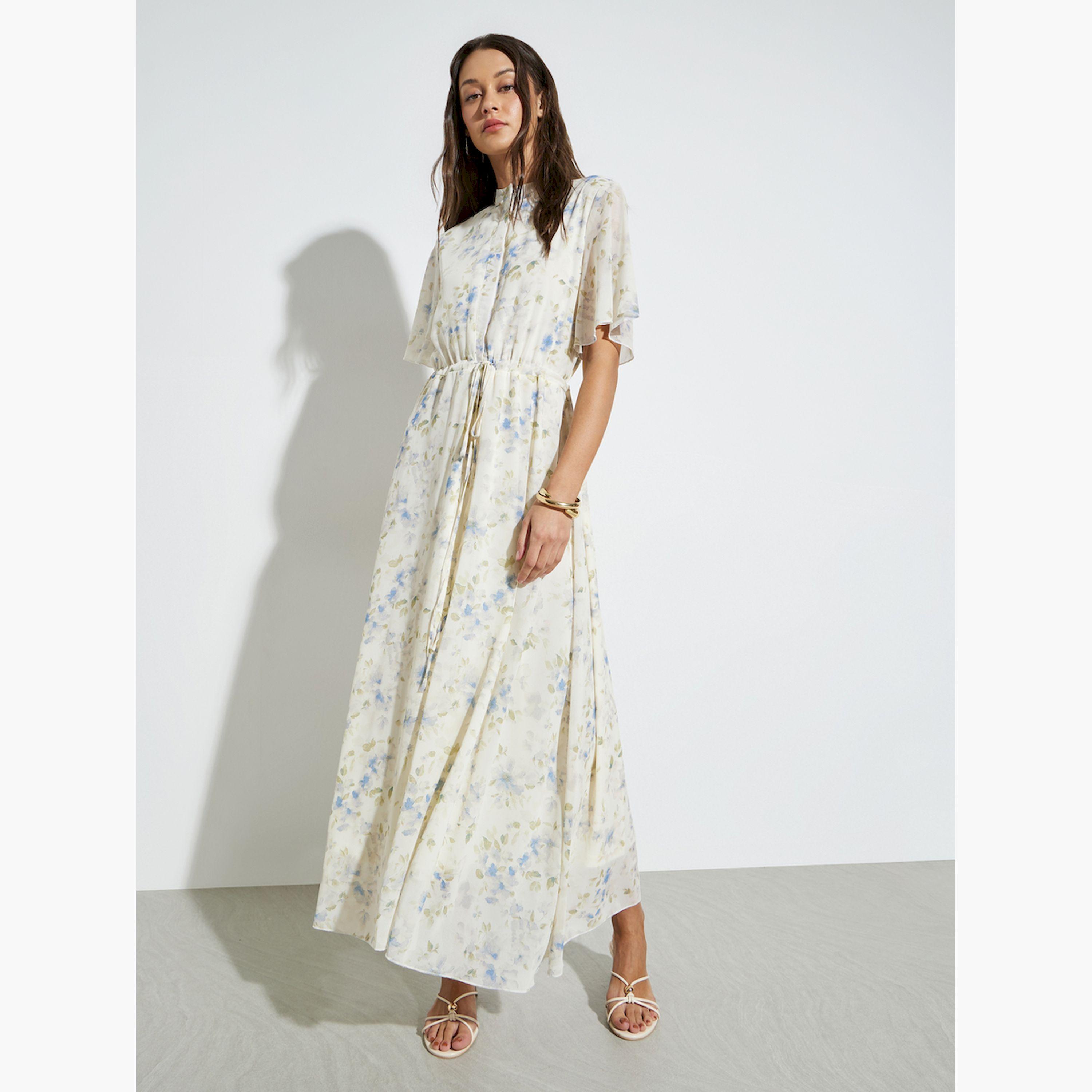 فستان طويل برباط خصر ونقشة زهور أوف وايت-women-clothing-dresses-image-4