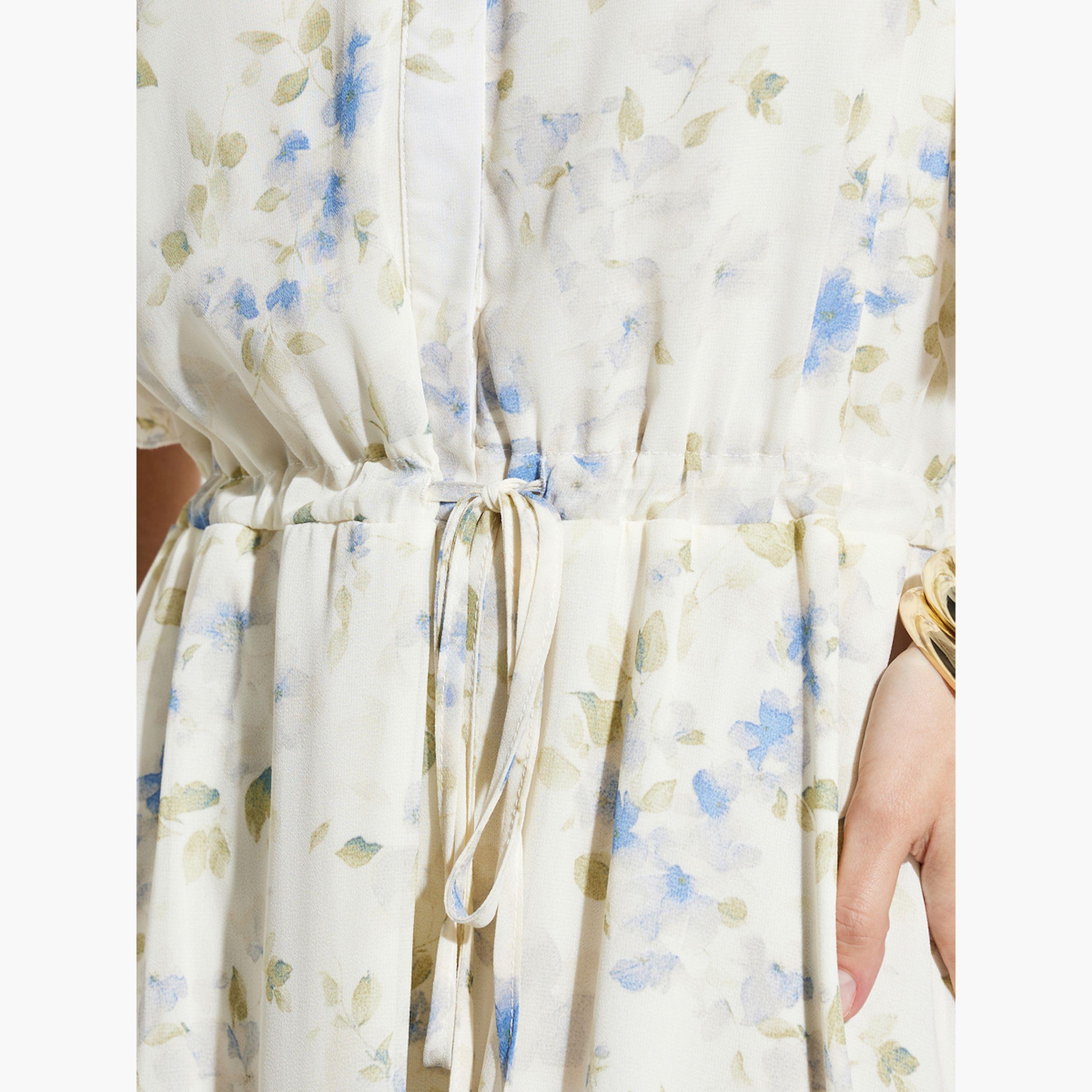 Styli Off White Floral Drawstring Waist Maxi Dress-women-clothing-dresses-image-6
