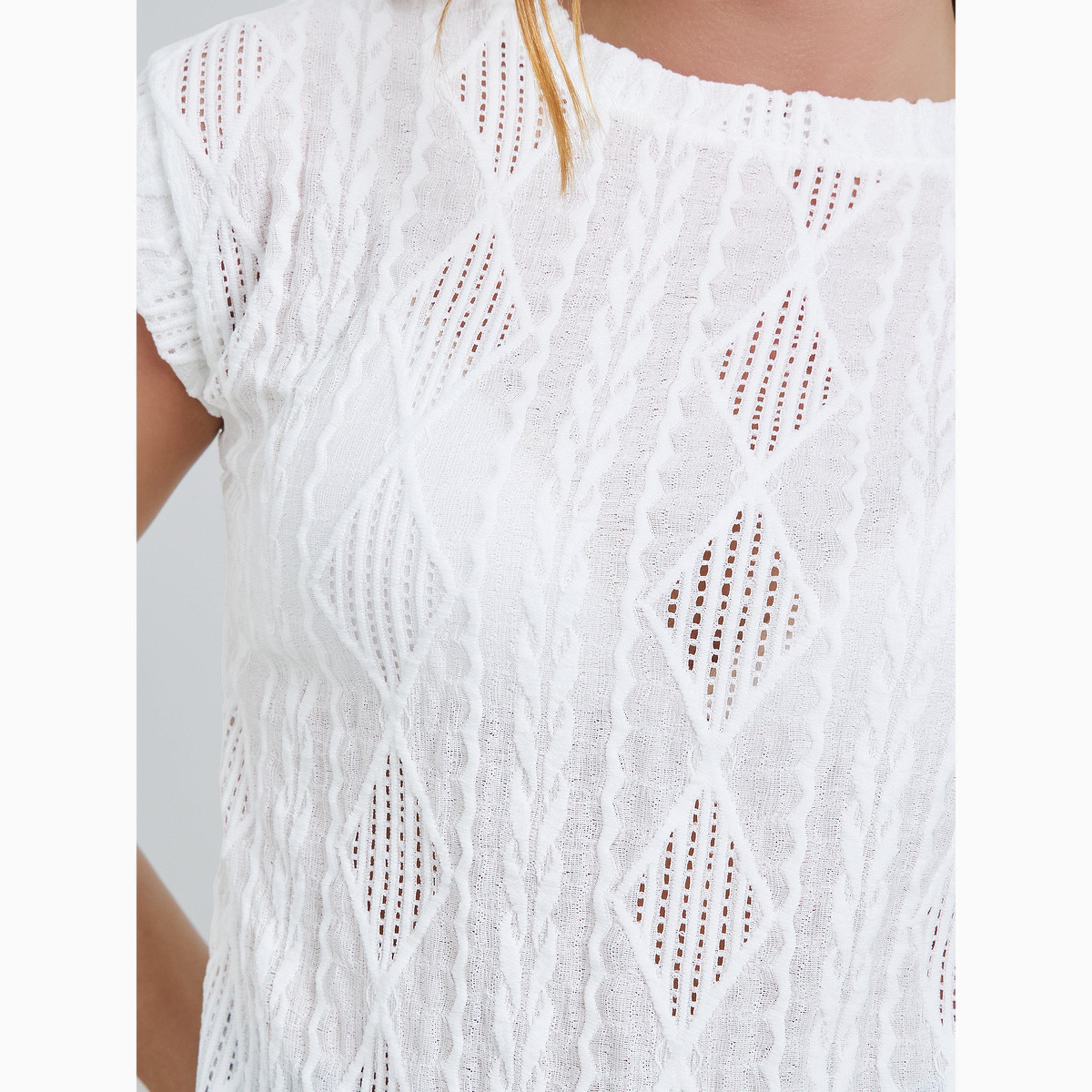 Take Two White Textured Round Neck Short Sleeve Top-women-clothing-shirtsandblouses-blouses-image-4