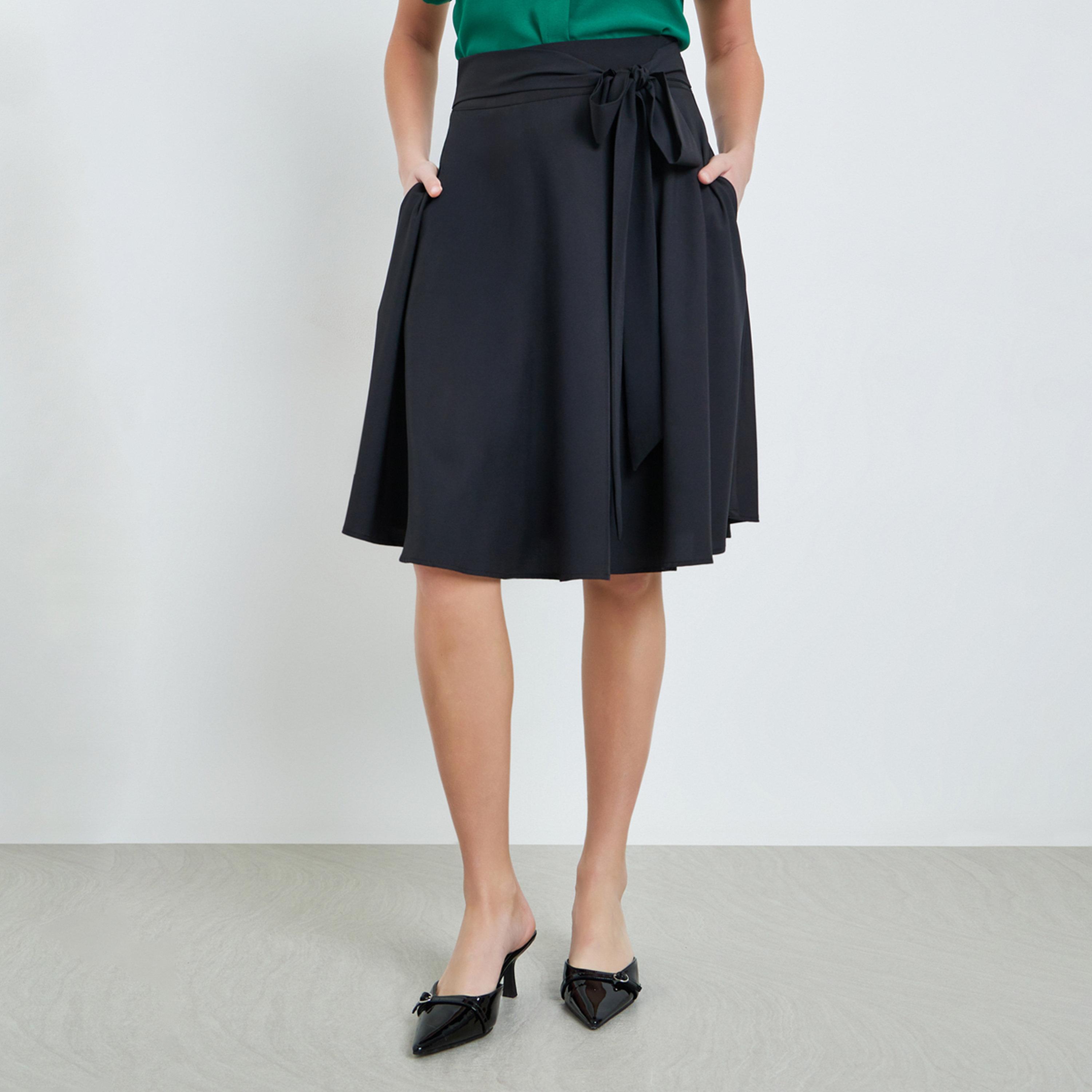 Take Two Black A-Line Knee-Length Skirt with Tie Detail-women-clothing-bottoms-skirts-image-1