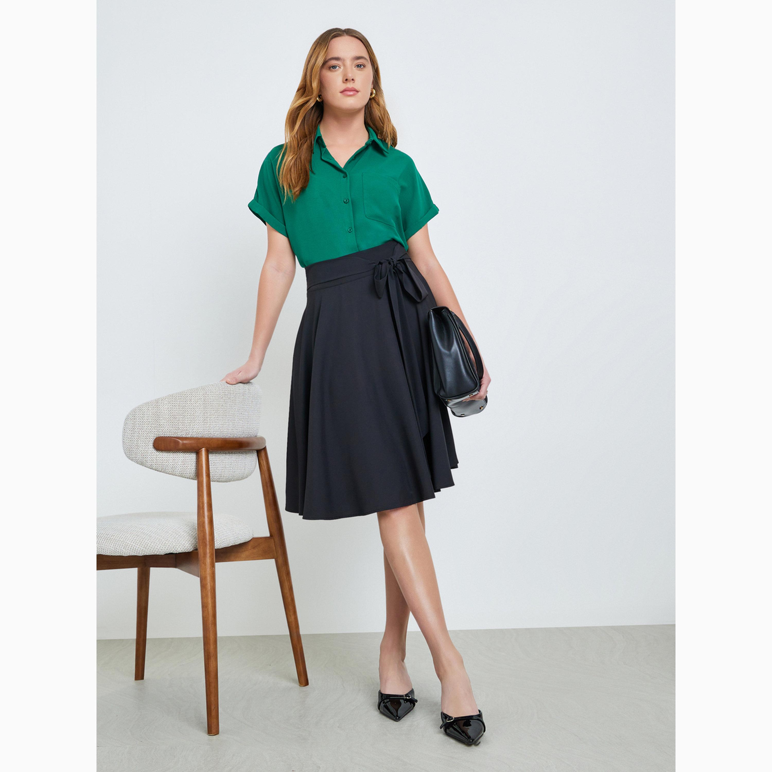 Take Two Black A-Line Knee-Length Skirt with Tie Detail-women-clothing-bottoms-skirts-image-2