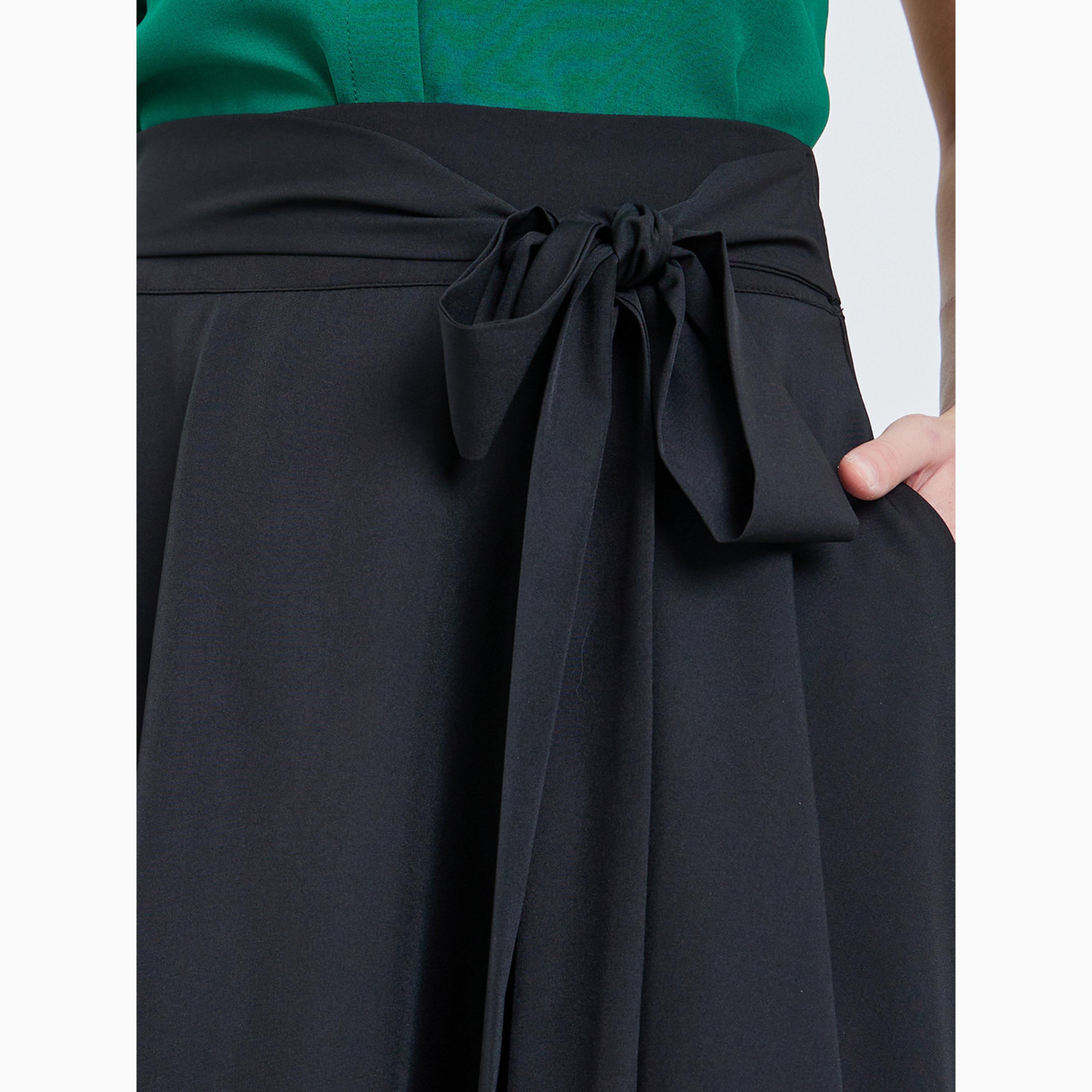 Take Two Black A-Line Knee-Length Skirt with Tie Detail-women-clothing-bottoms-skirts-image-3