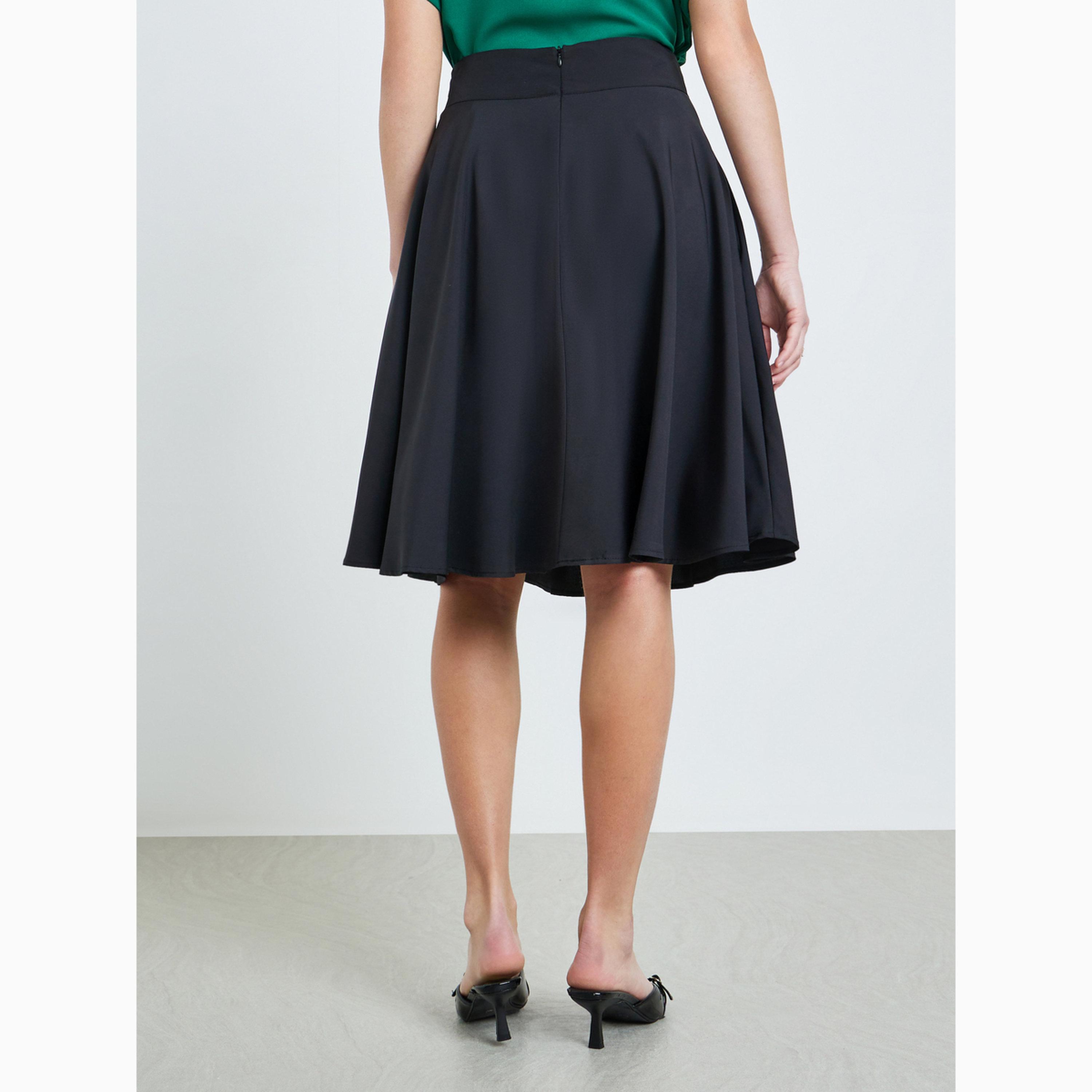 تنورة بطول الركبة بحافة واسعة وتفاصيل ربط-women-clothing-bottoms-skirts-image-4