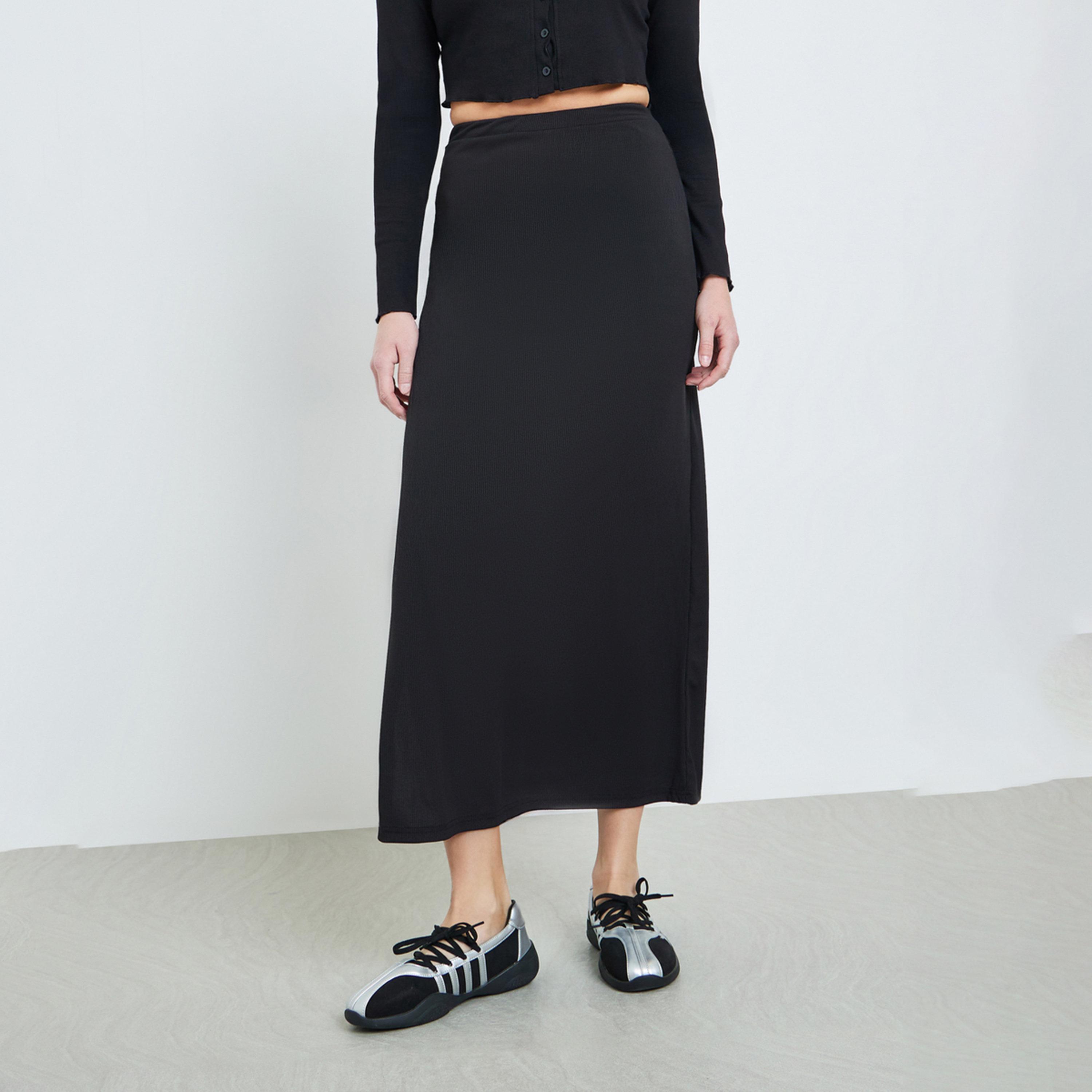 Take Two Black Bodycon Maxi Skirt with Slit-women-clothing-bottoms-skirts-image-1