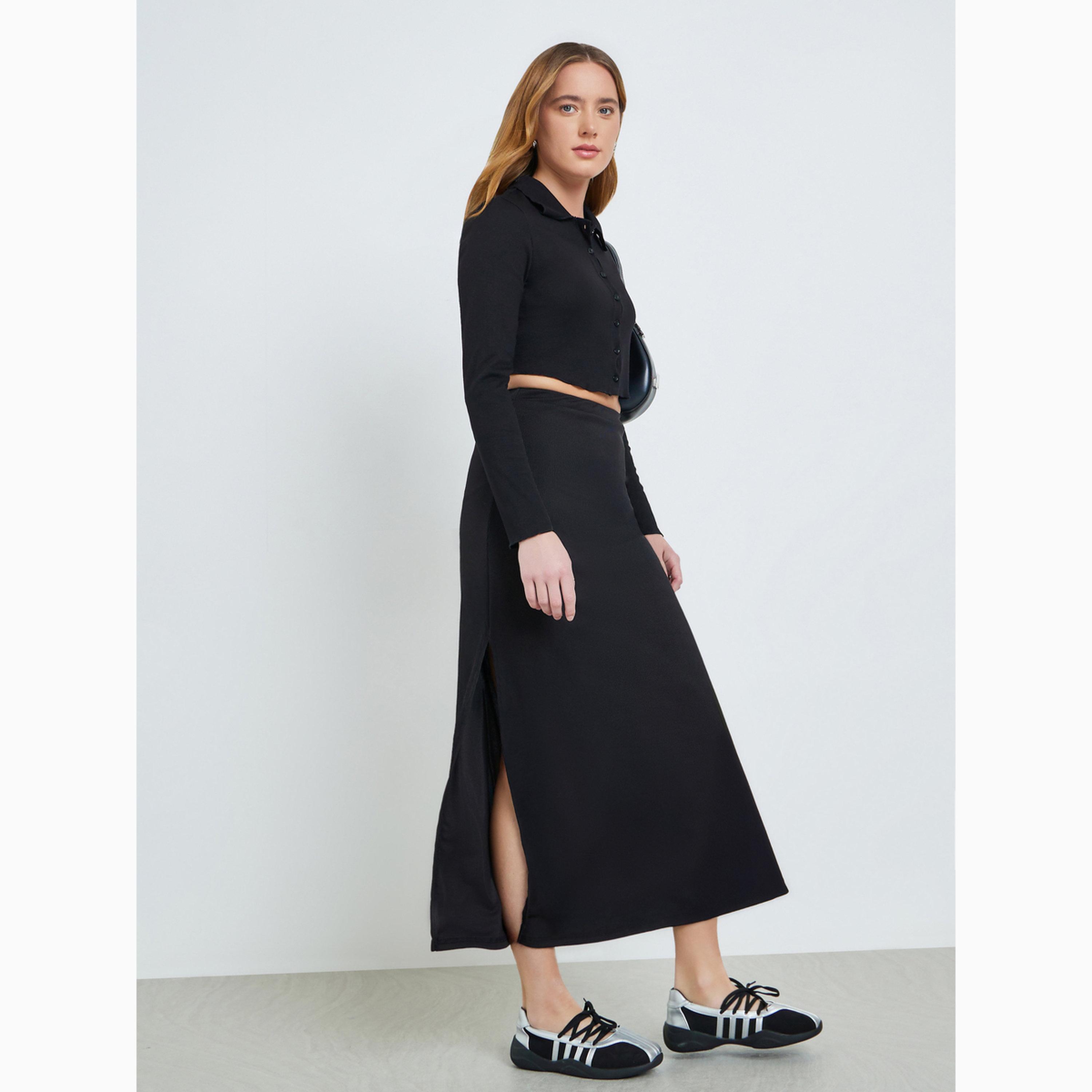 Take Two Black Bodycon Maxi Skirt with Slit-women-clothing-bottoms-skirts-image-3