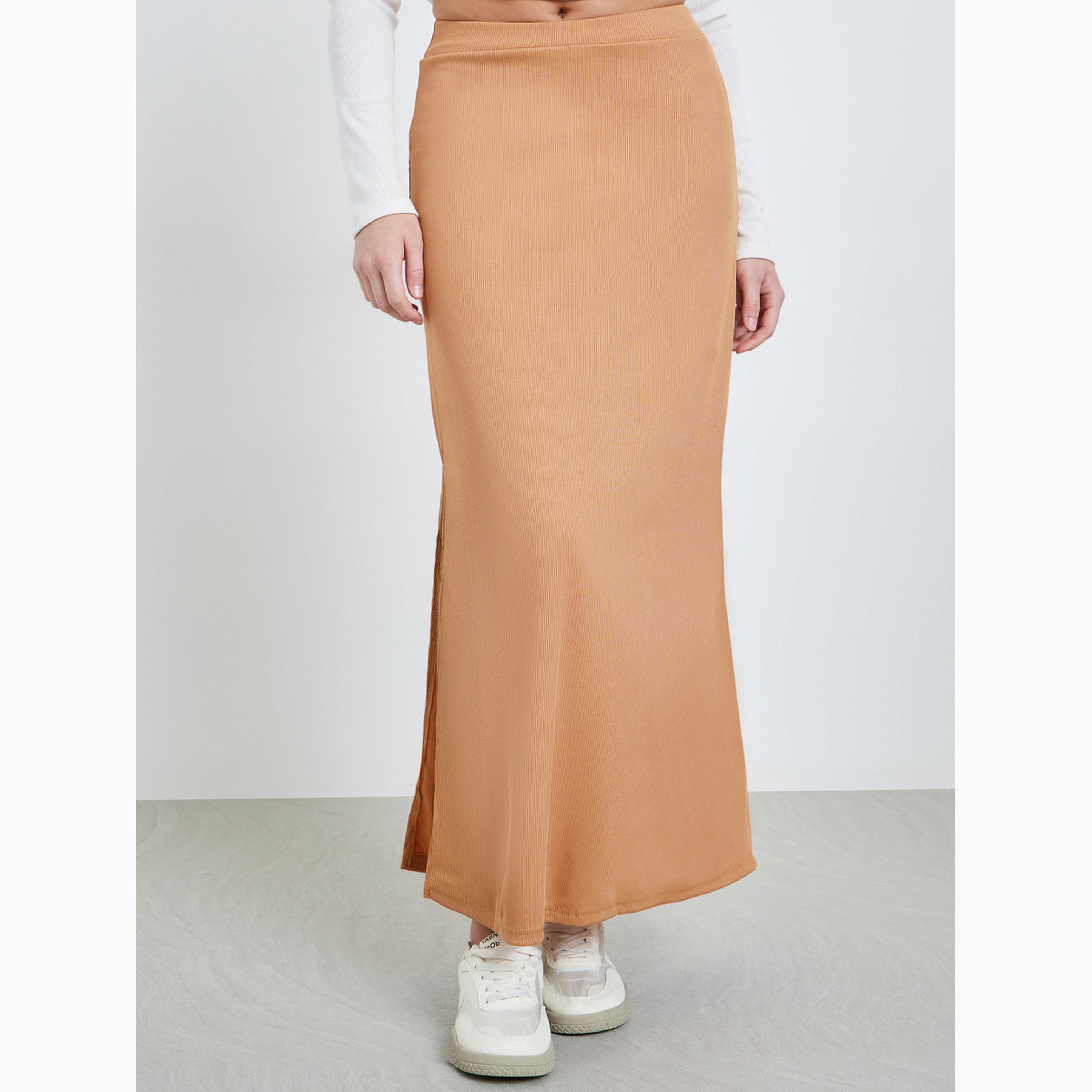 Take Two Brown Bodycon Maxi Skirt with Slit-women-clothing-bottoms-skirts-image-1
