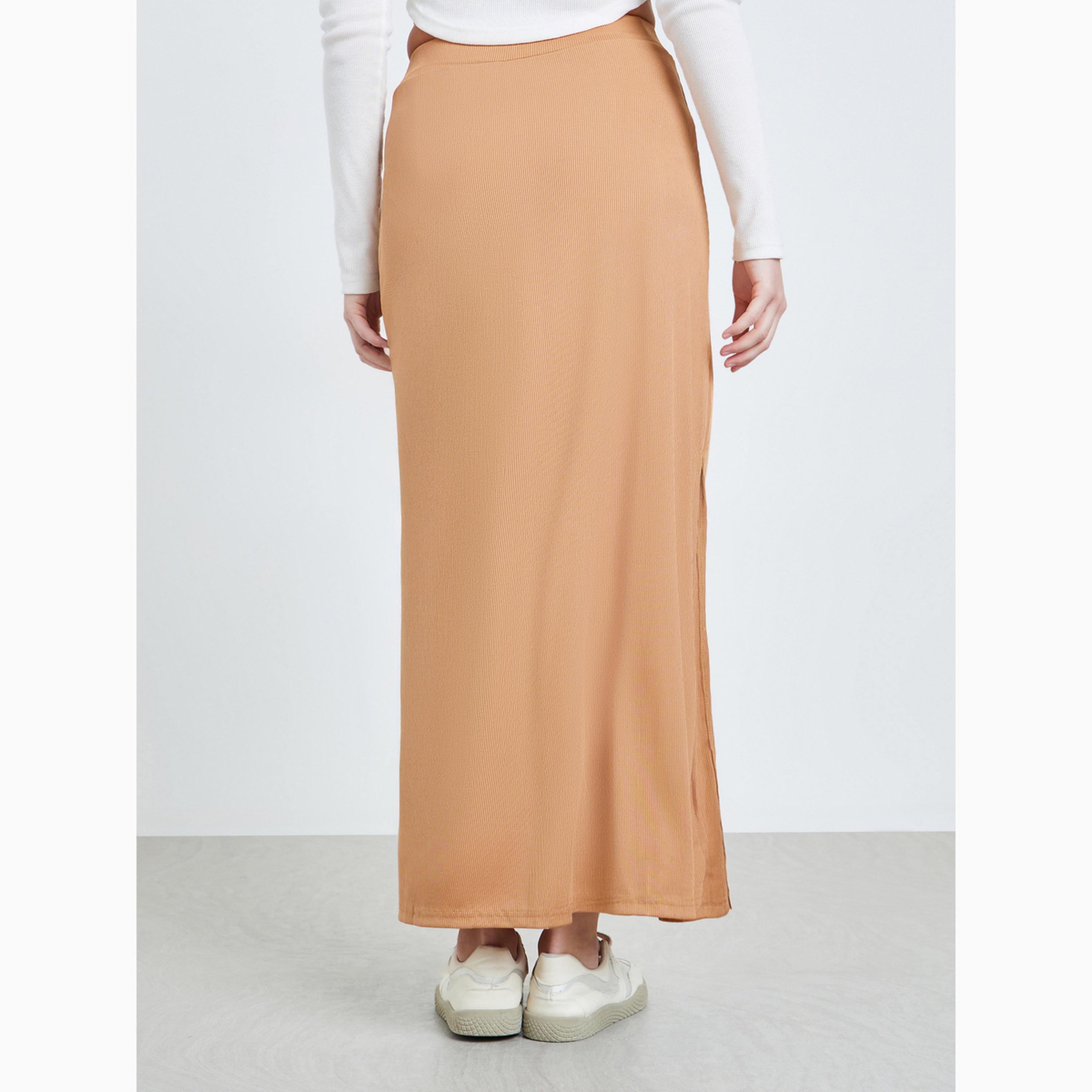 Take Two Brown Bodycon Maxi Skirt with Slit-women-clothing-bottoms-skirts-image-5