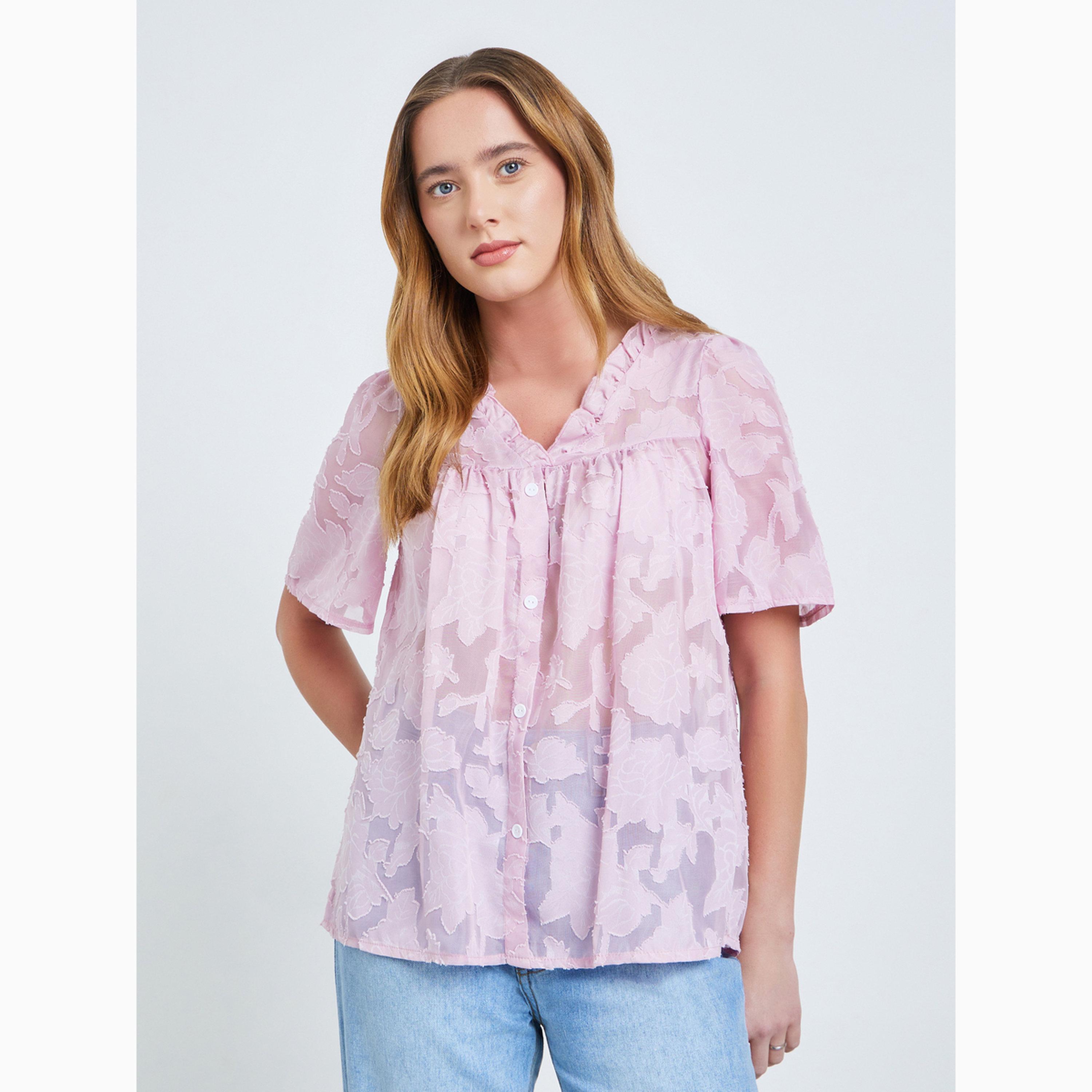 Take Two Purple Burnout V Neck Button Front Top-women-clothing-shirtsandblouses-blouses-image-1