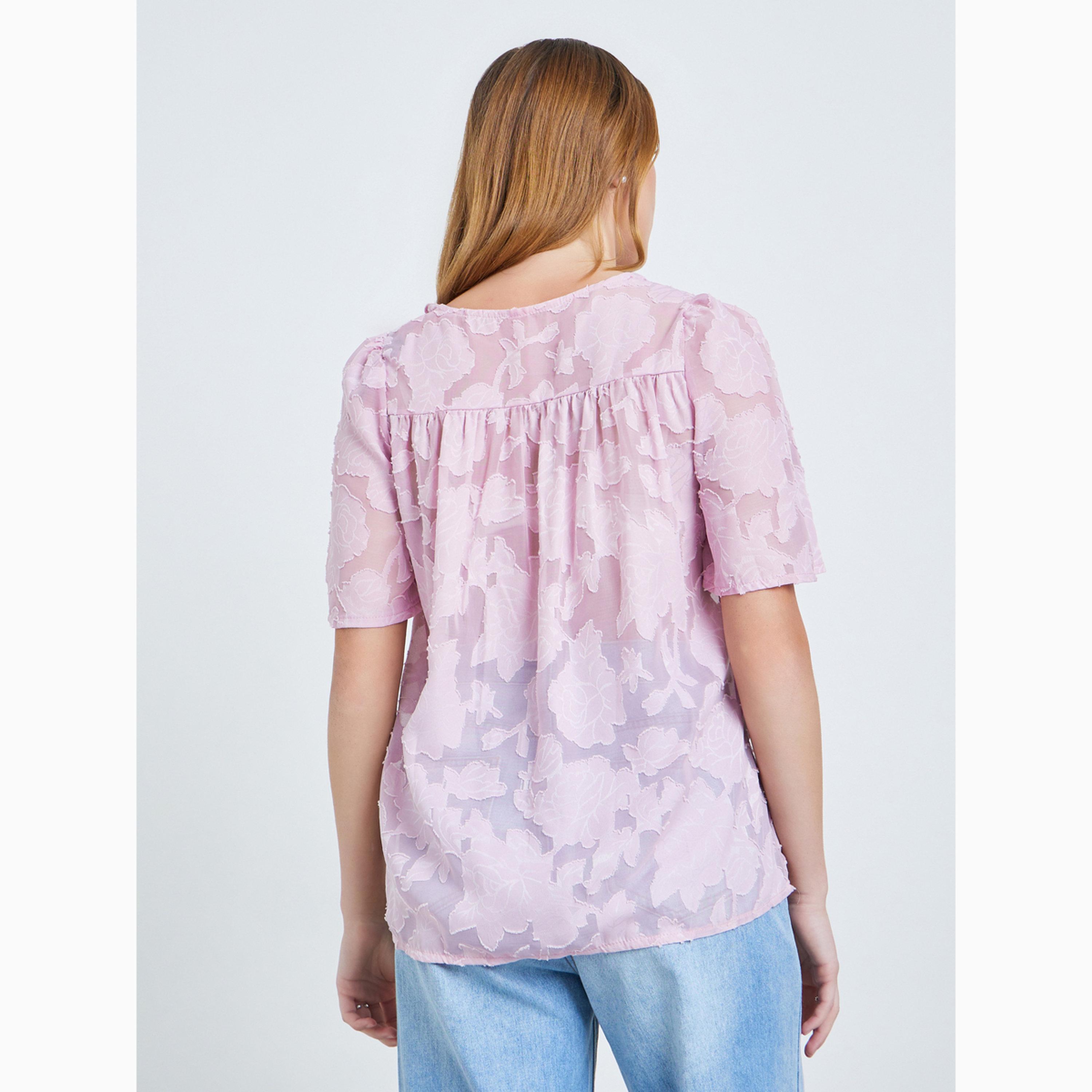 Take Two Purple Burnout V Neck Button Front Top-women-clothing-shirtsandblouses-blouses-image-5