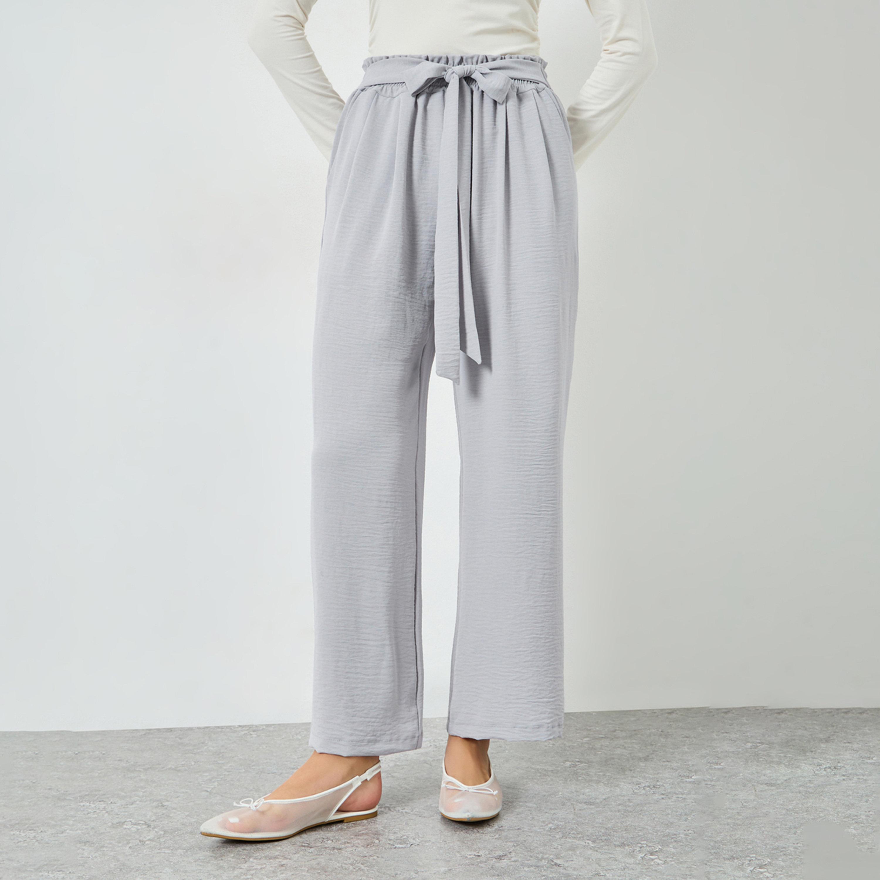 Take Two Grey Wide Leg Trousers with Tie Waist-women-clothing-bottoms-joggers-image-1