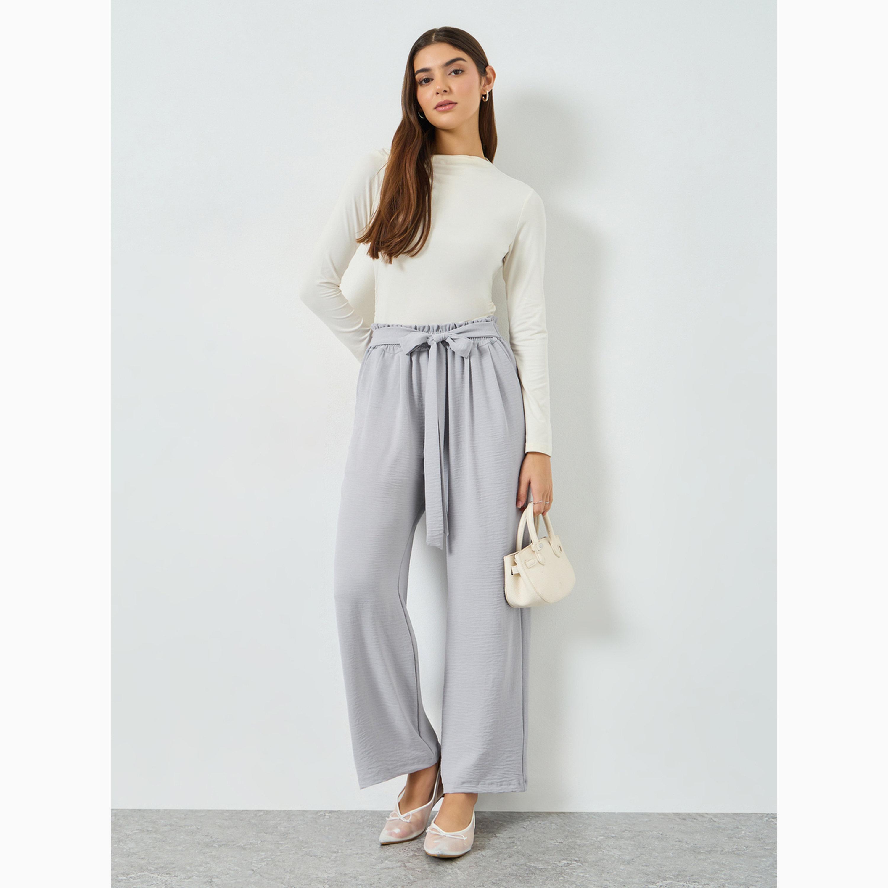بنطال بأرجل واسعة وخصر برباط-women-clothing-bottoms-joggers-image-2