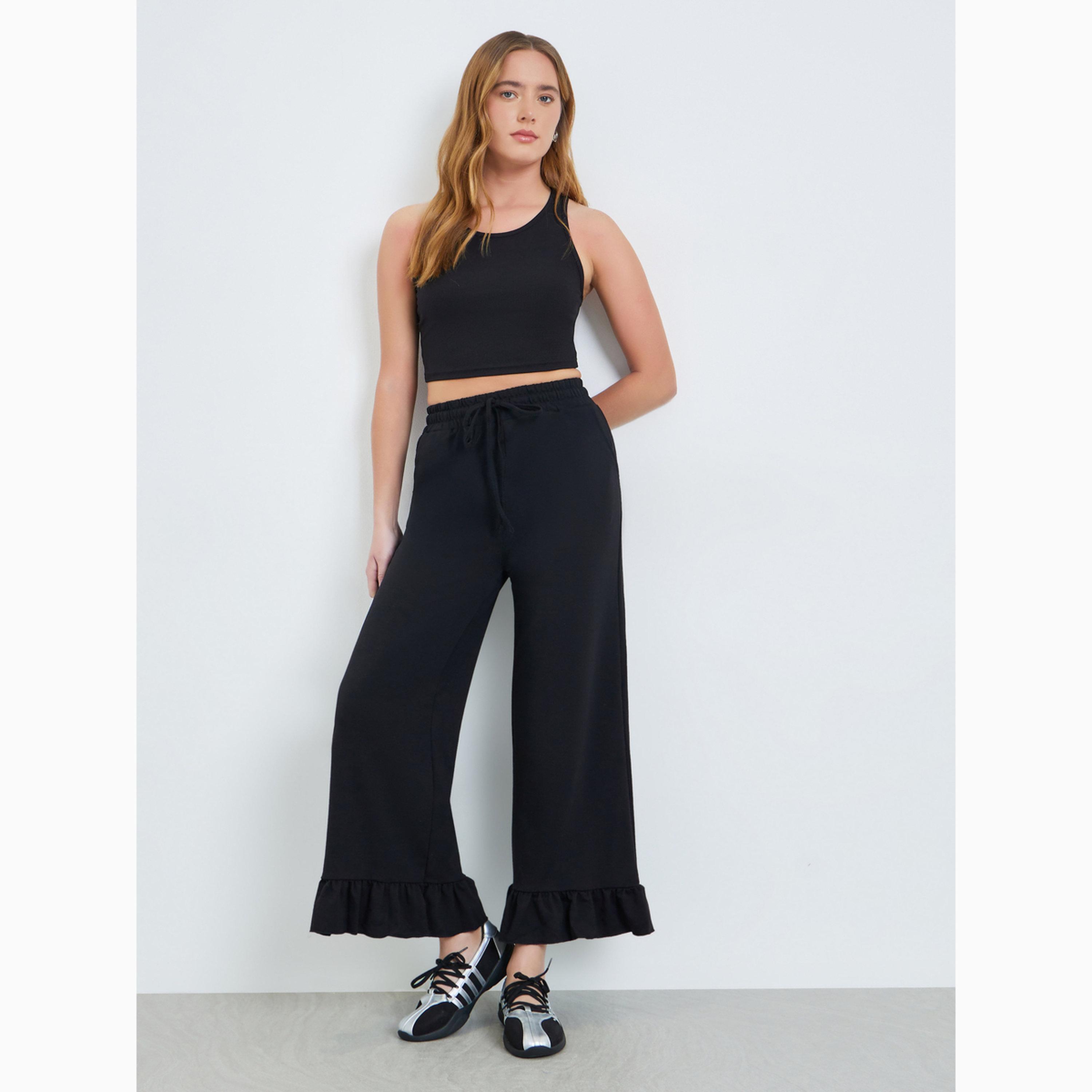 بنطال بأرجل واسعة وحافة بكشكش-women-clothing-bottoms-joggers-image-2