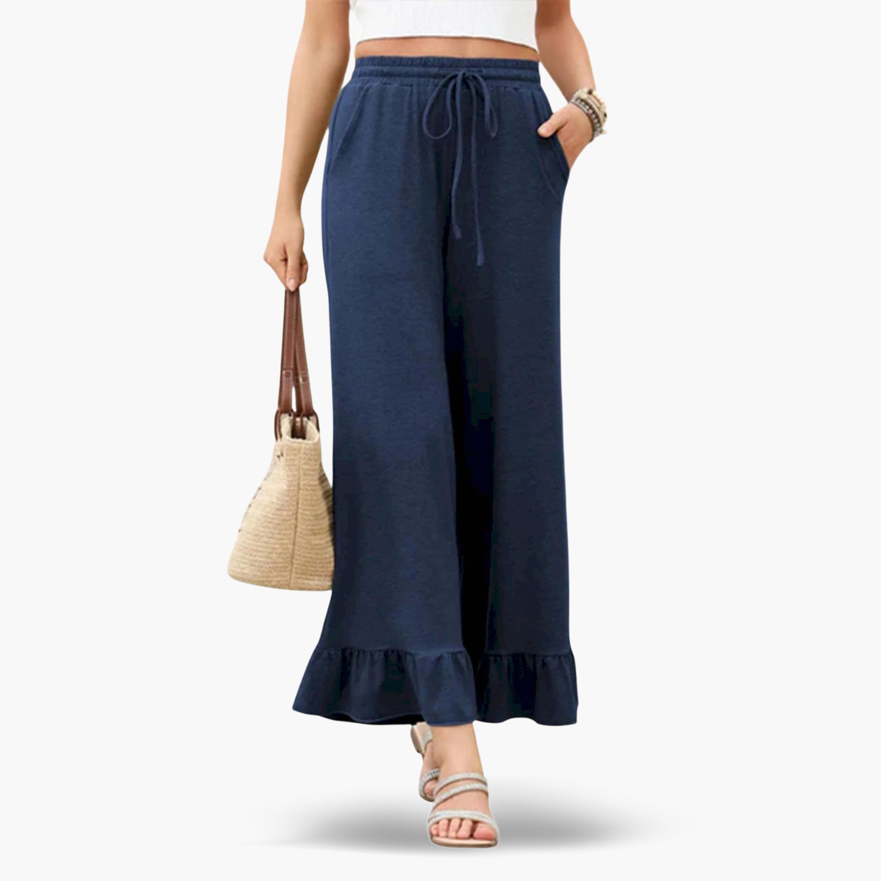 بنطال بأرجل واسعة وحافة بكشكشة-women-clothing-bottoms-joggers-image-1