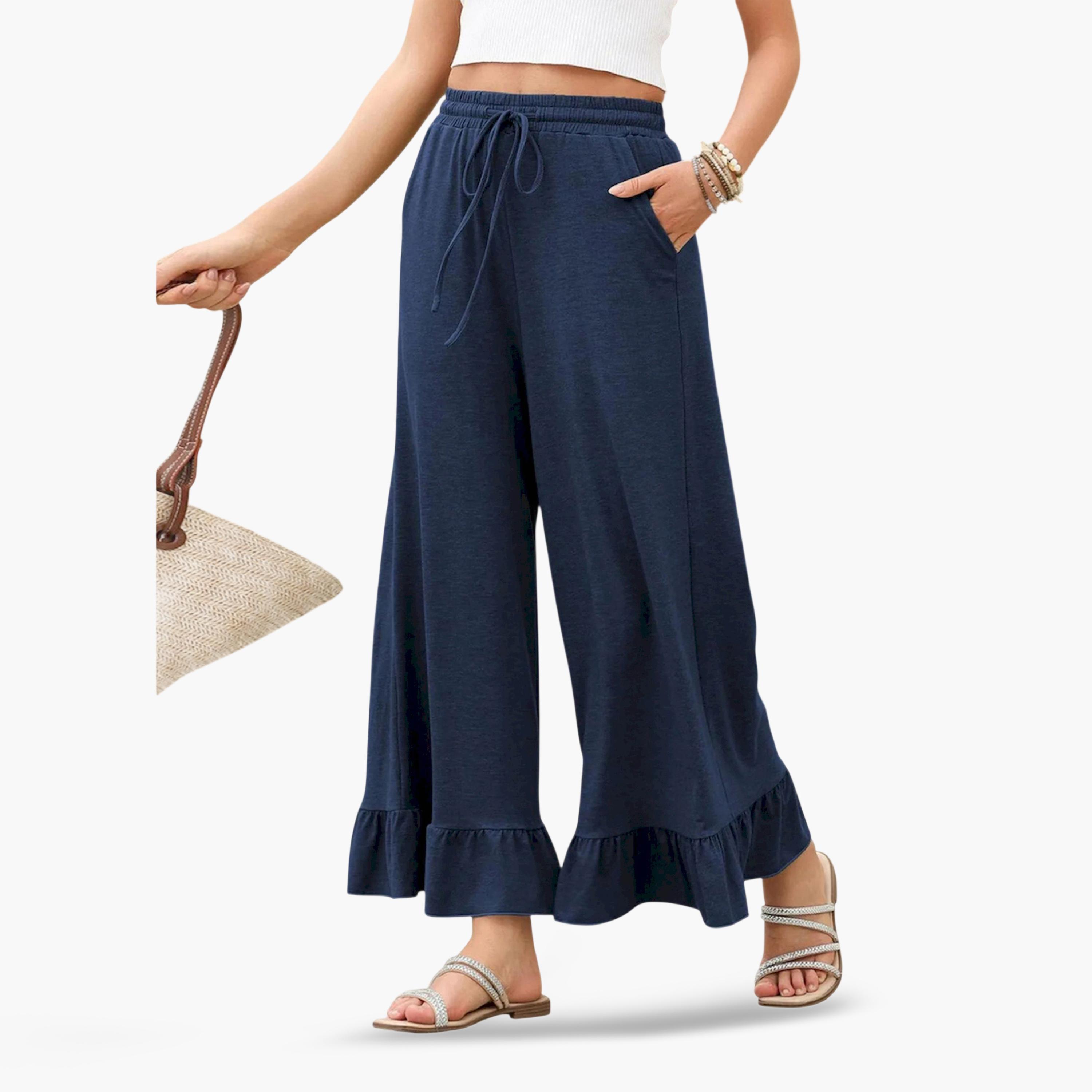 بنطال بأرجل واسعة وحافة بكشكشة-women-clothing-bottoms-joggers-image-2