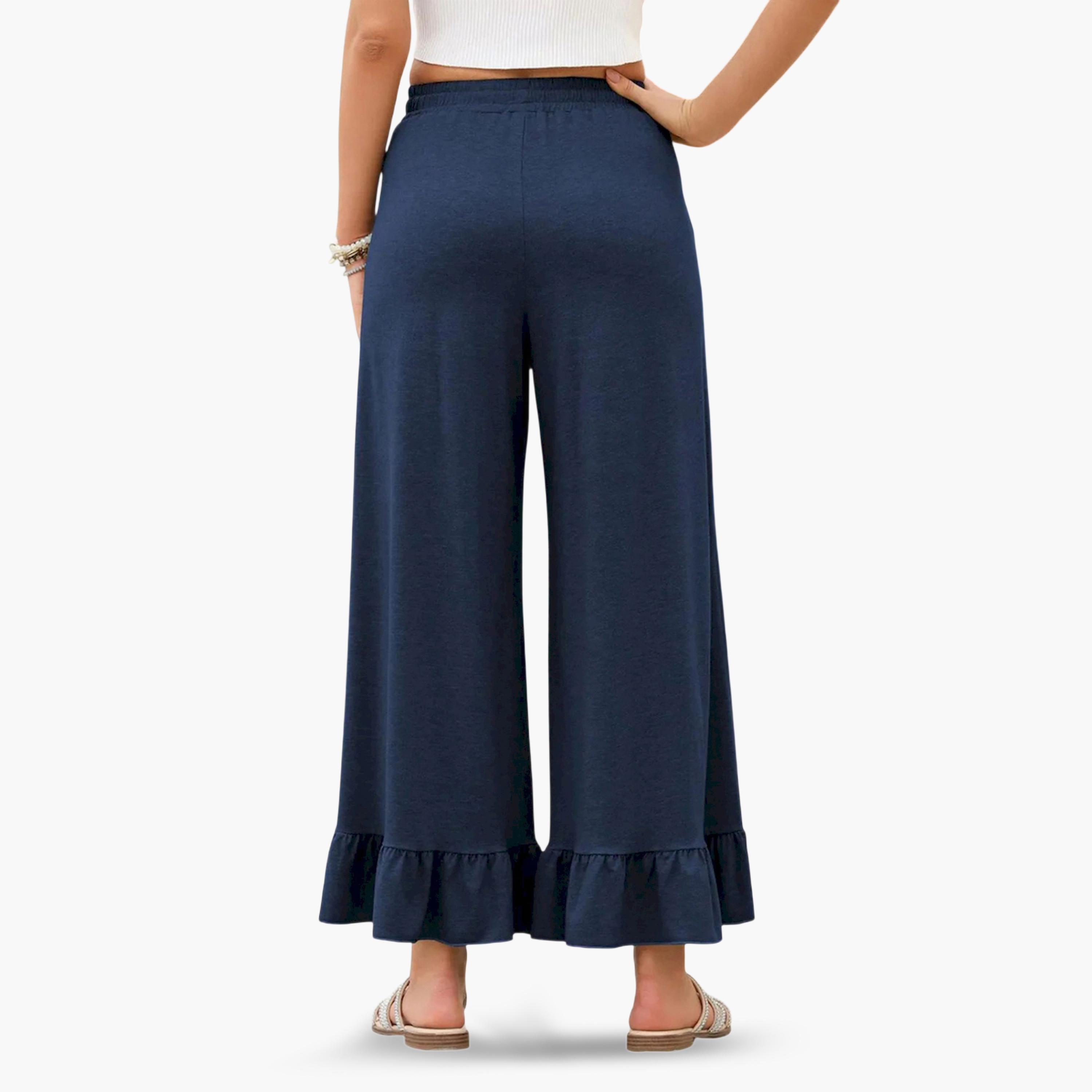 بنطال بأرجل واسعة وحافة بكشكشة-women-clothing-bottoms-joggers-image-3