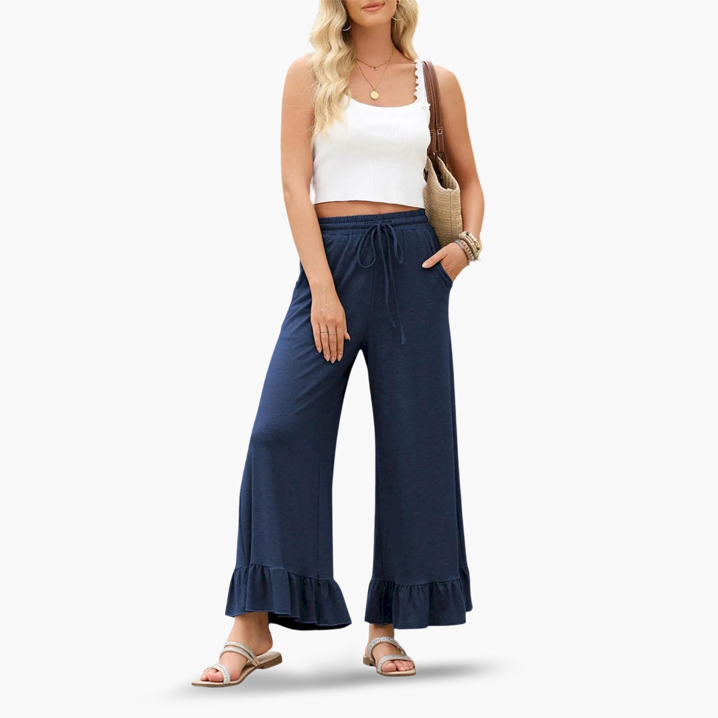 بنطال بأرجل واسعة وحافة بكشكشة-women-clothing-bottoms-joggers-image-6