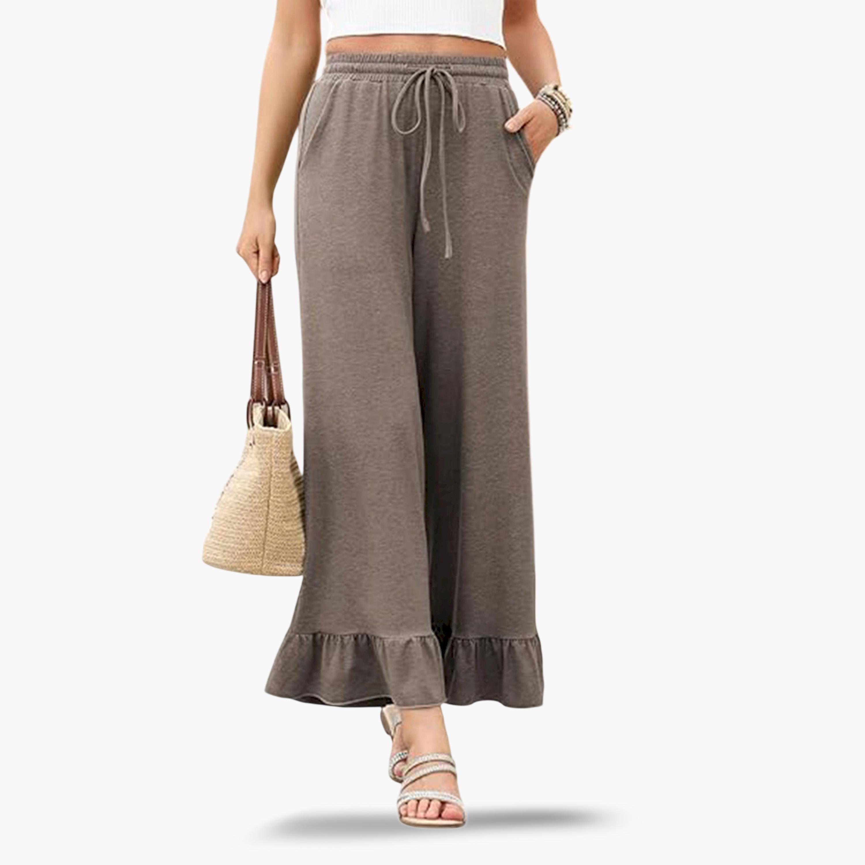 Take Two Tan Ruffle Hem Wide Leg Pants-women-clothing-bottoms-joggers-image-1
