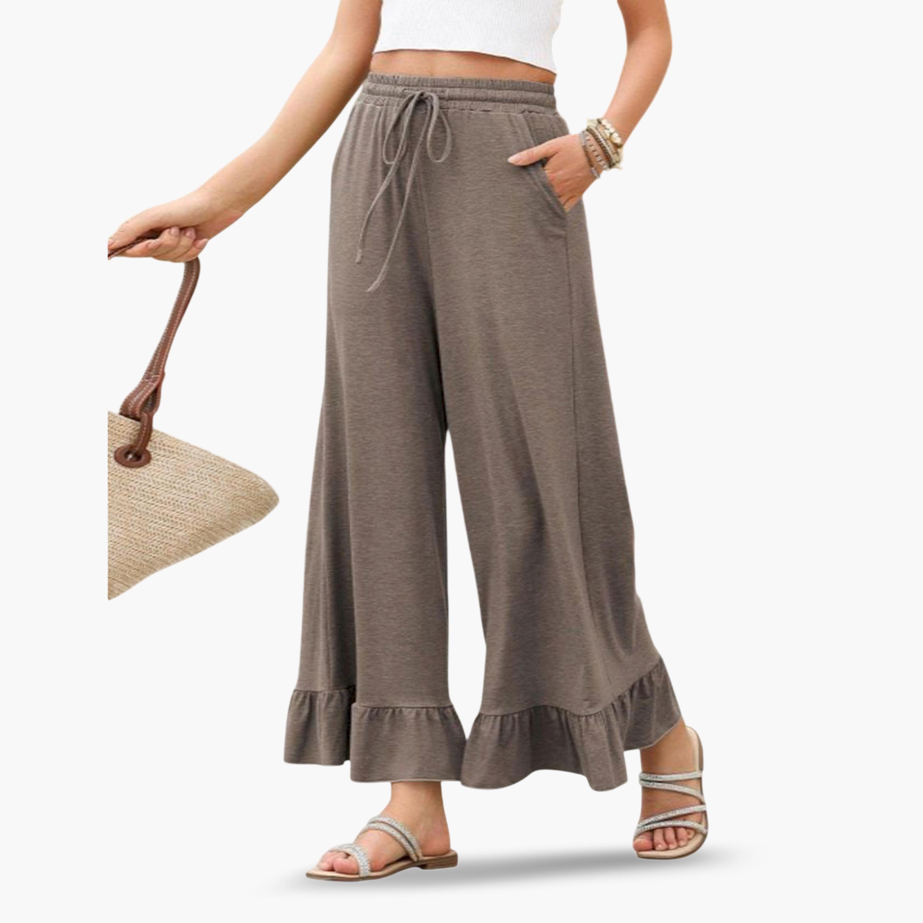 Take Two Tan Ruffle Hem Wide Leg Pants-women-clothing-bottoms-joggers-image-2