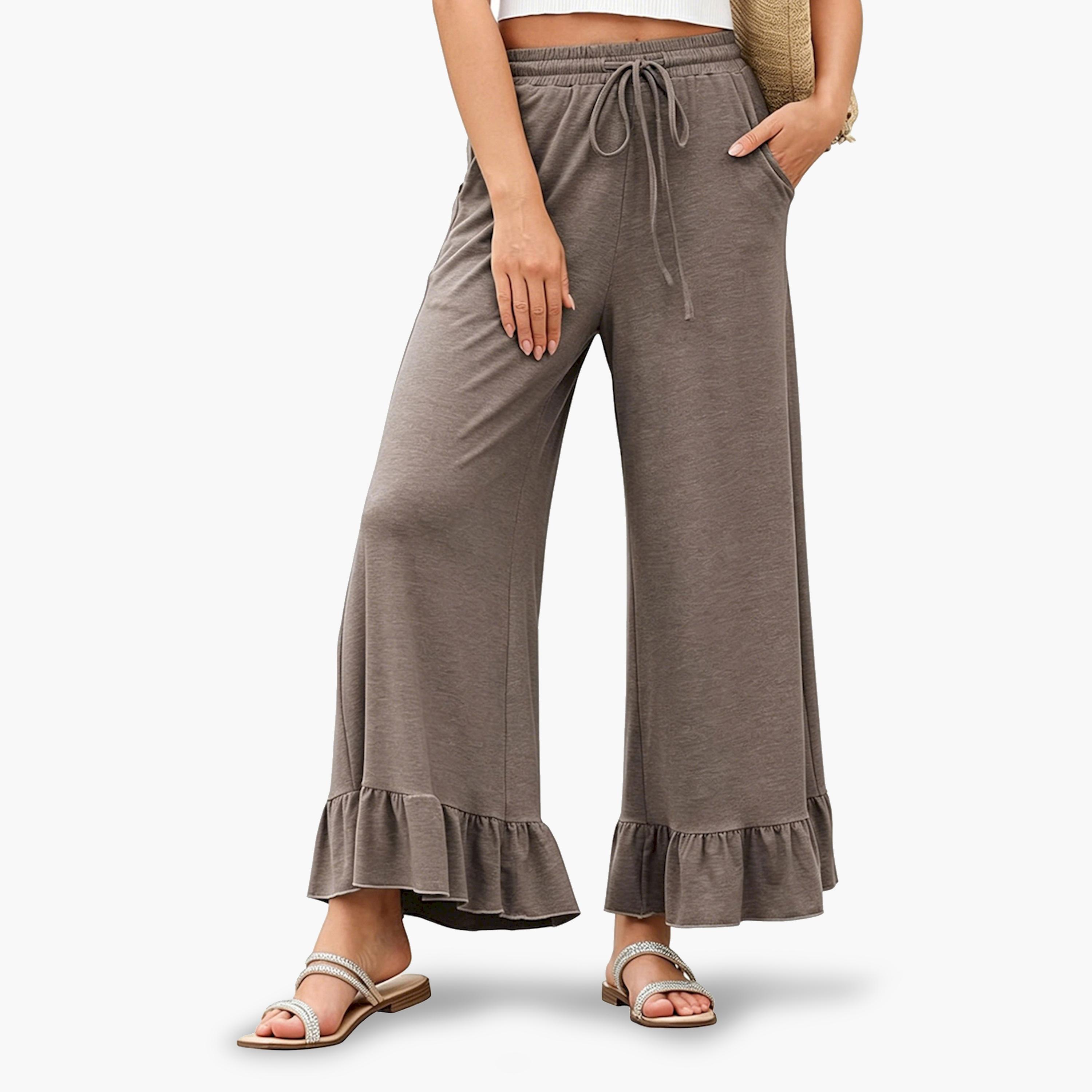 Take Two Tan Ruffle Hem Wide Leg Pants-women-clothing-bottoms-joggers-image-3