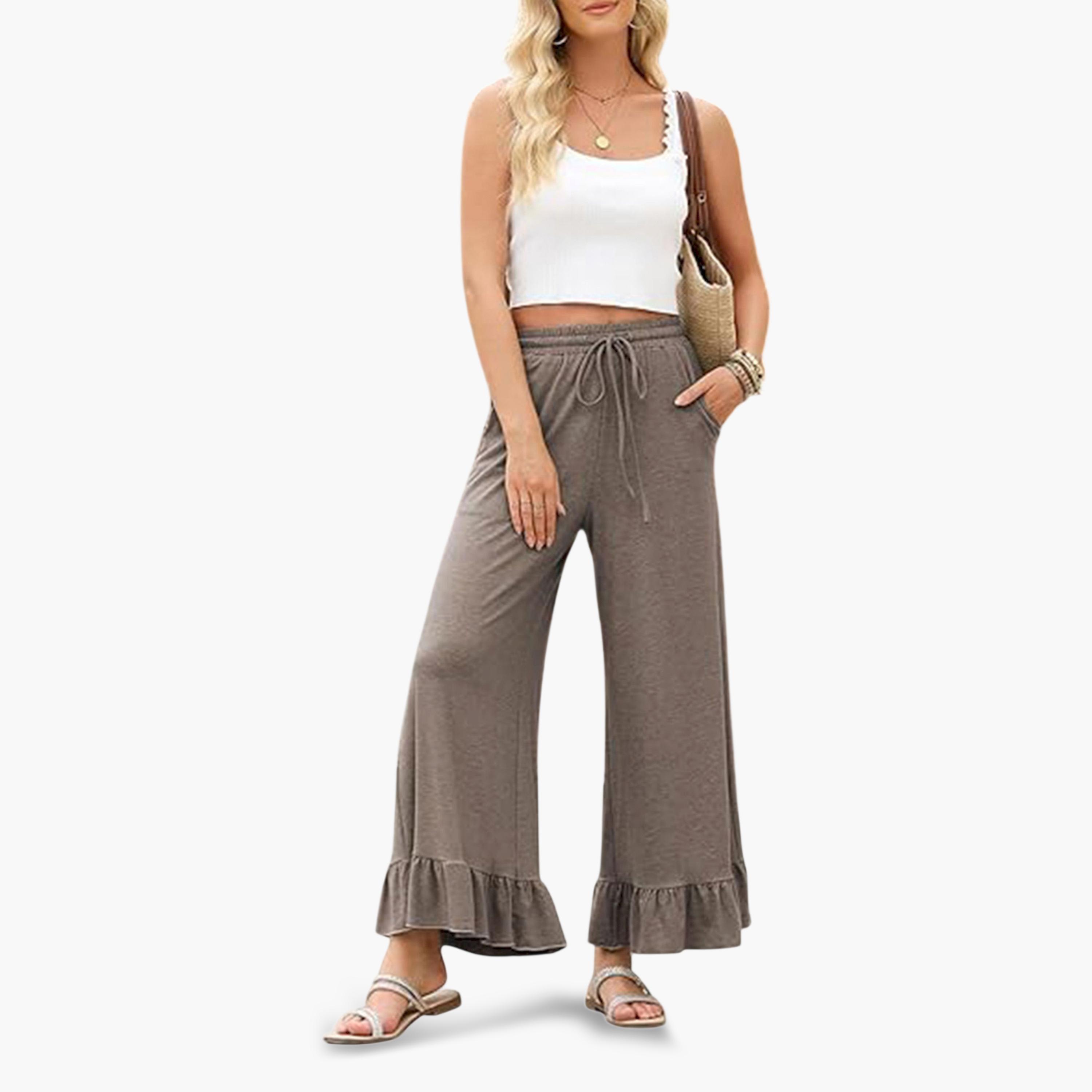 Take Two Tan Ruffle Hem Wide Leg Pants-women-clothing-bottoms-joggers-image-6
