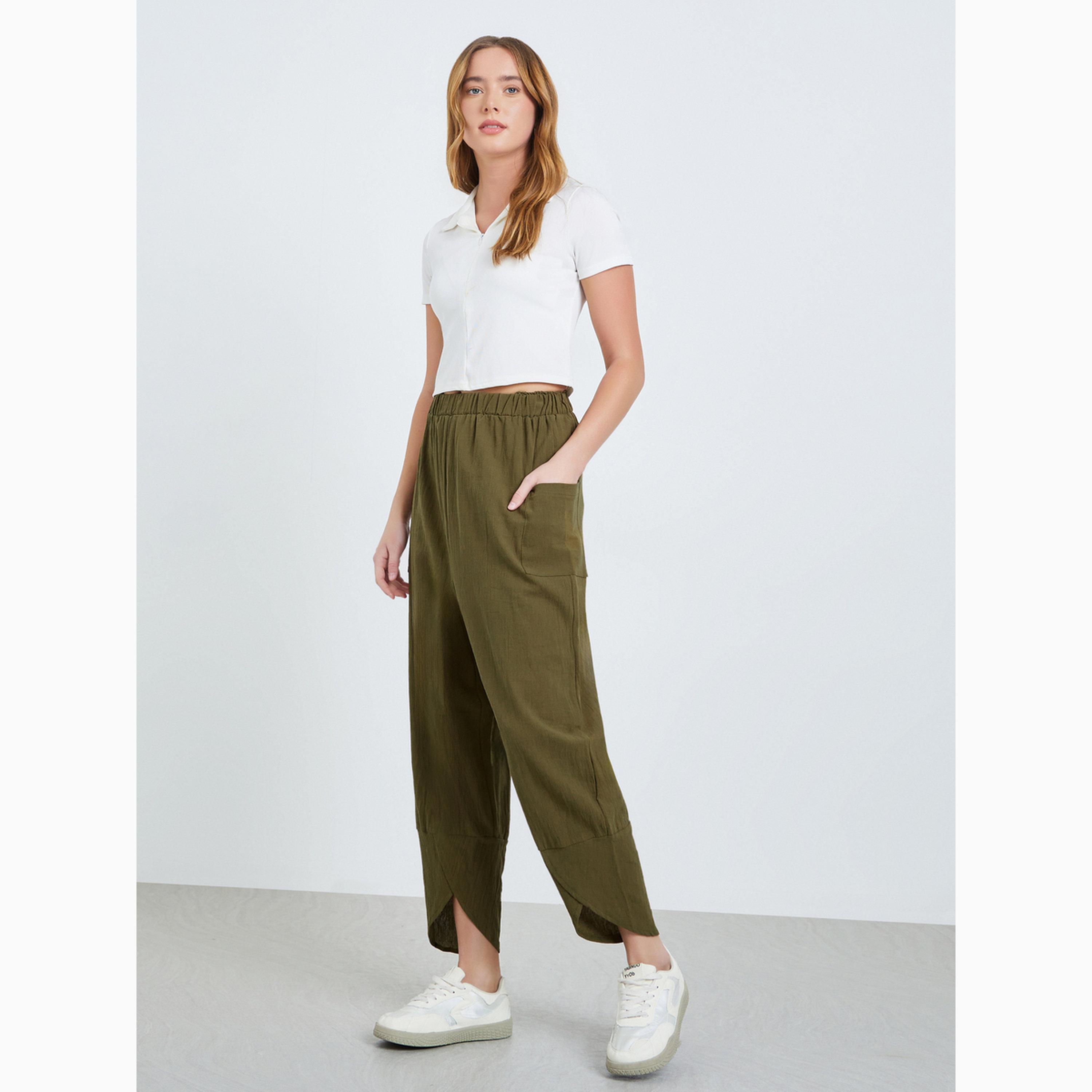 Take Two Khaki Tapered Trousers with Pockets-women-clothing-bottoms-joggers-image-2