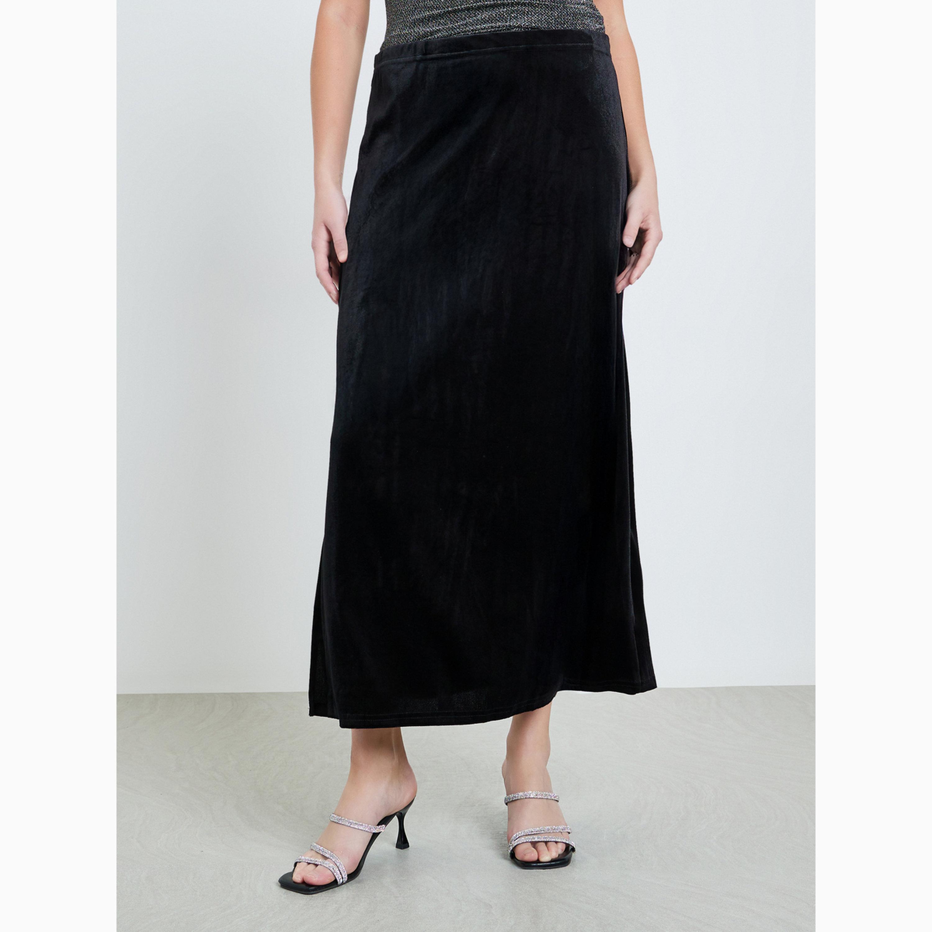 Take Two Black Velvet Bodycon Midi Skirt-women-clothing-bottoms-skirts-image-1