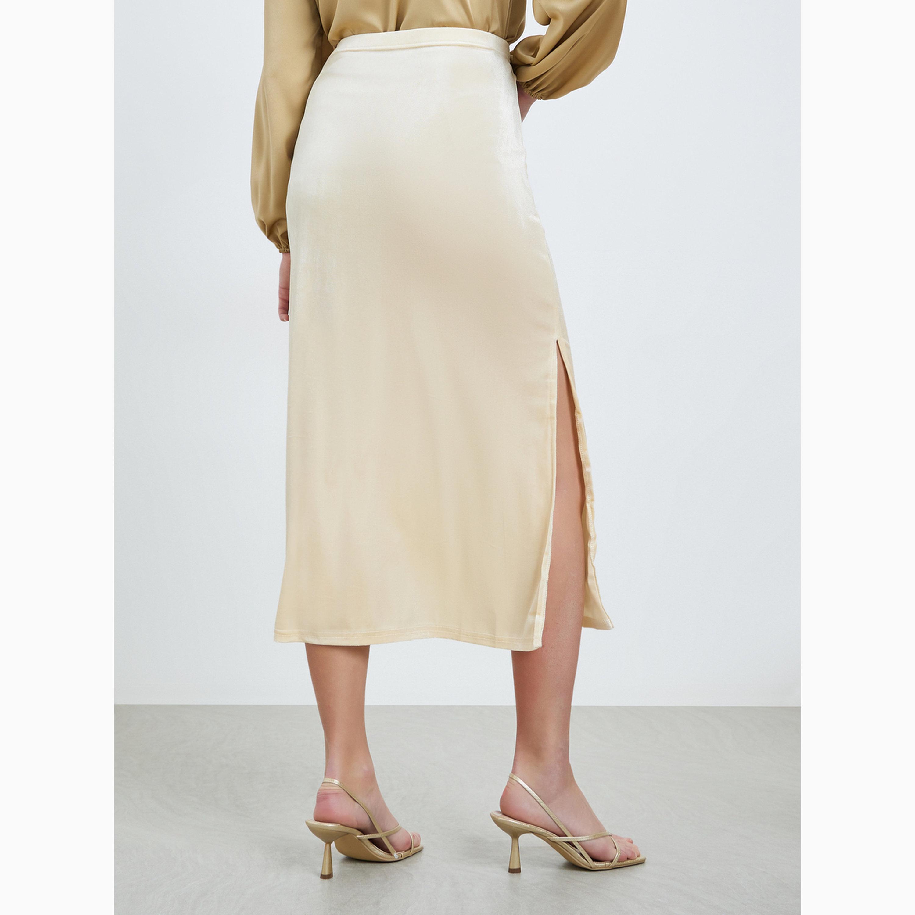 تنورة ميدي ضيقة بمظهر مخملي-women-clothing-bottoms-skirts-image-4