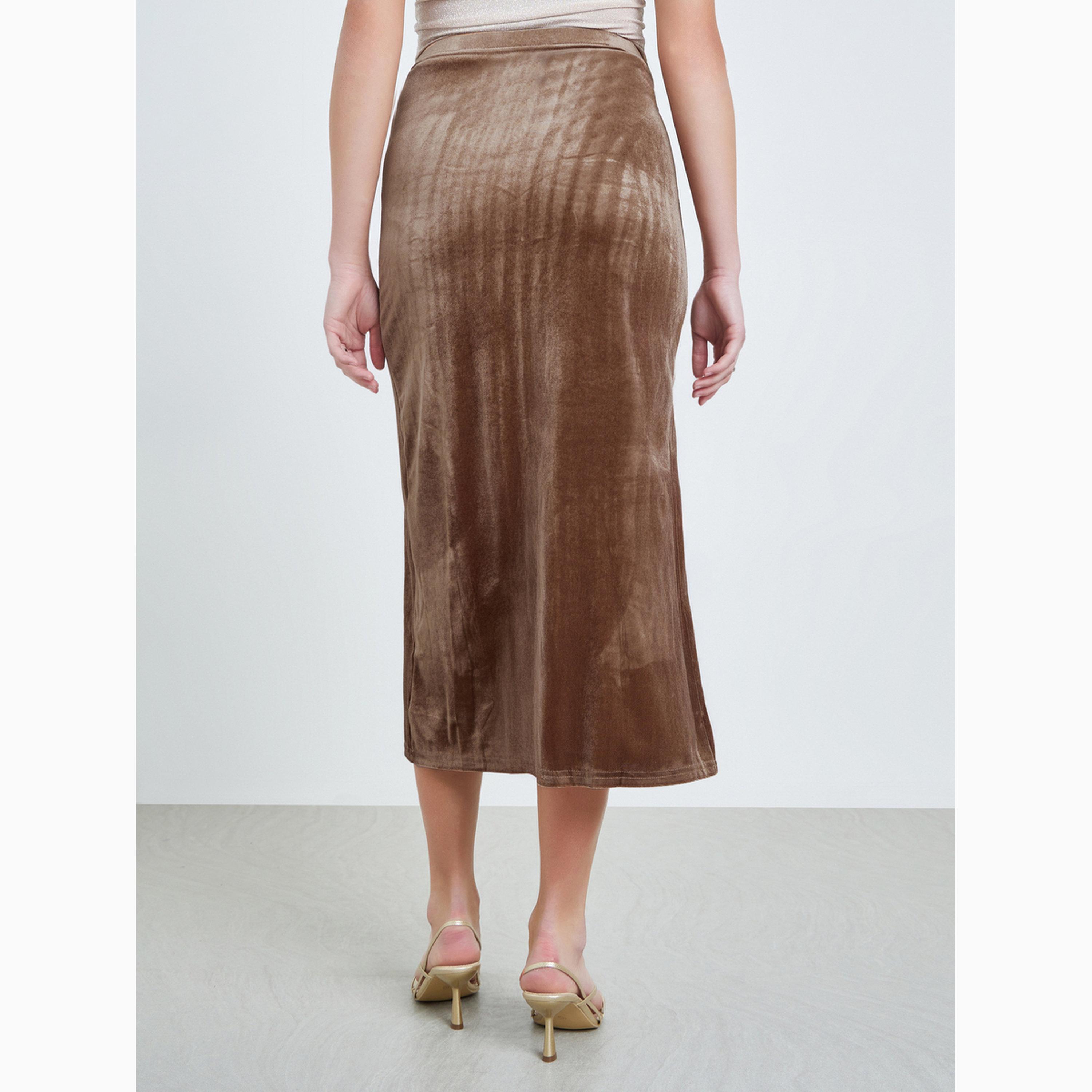 Take Two Brown Velvet Bodycon Midi Skirt-women-clothing-bottoms-skirts-image-5