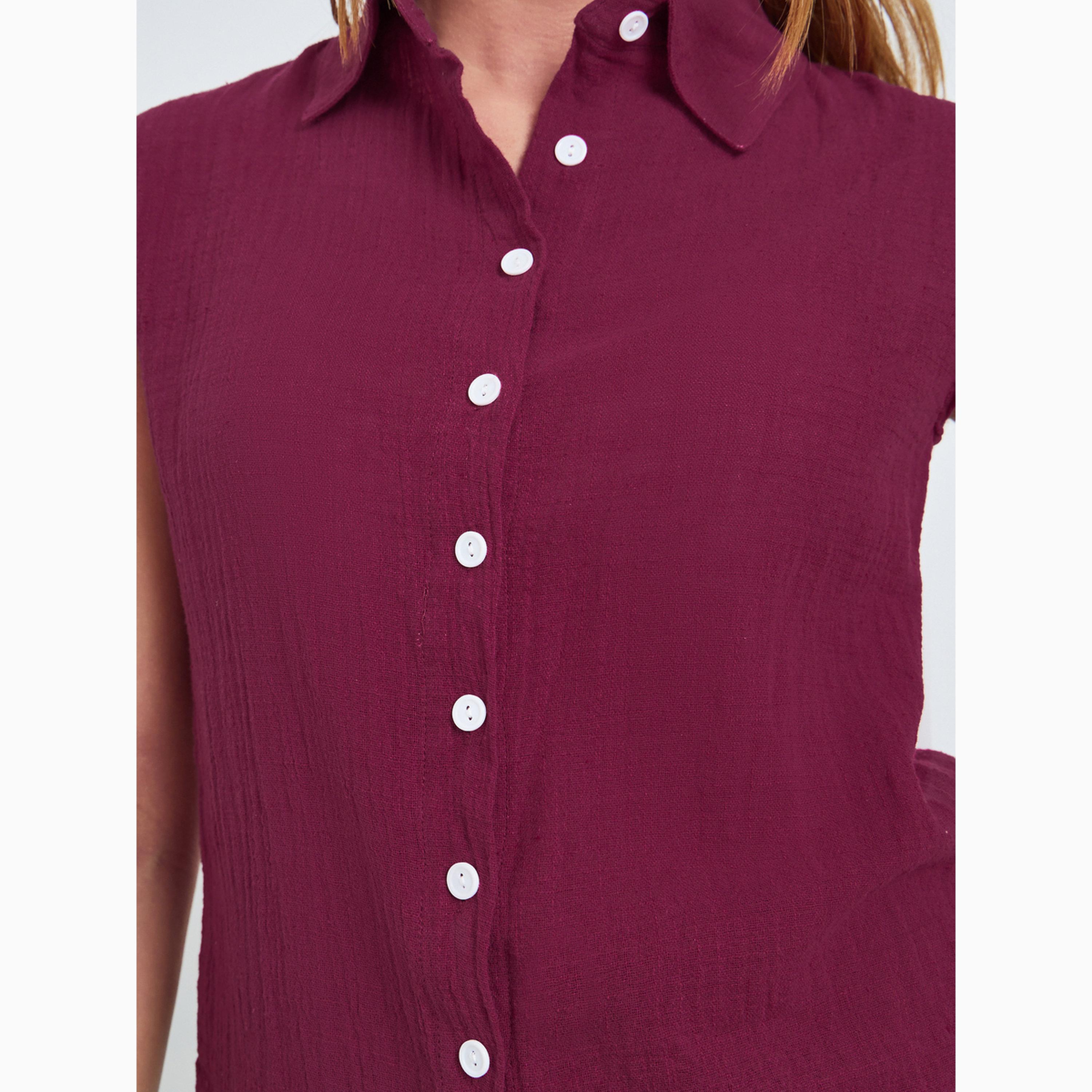 بلوزة قطن مجعدة بأكمام كاب-women-clothing-shirtsandblouses-shirts-image-3